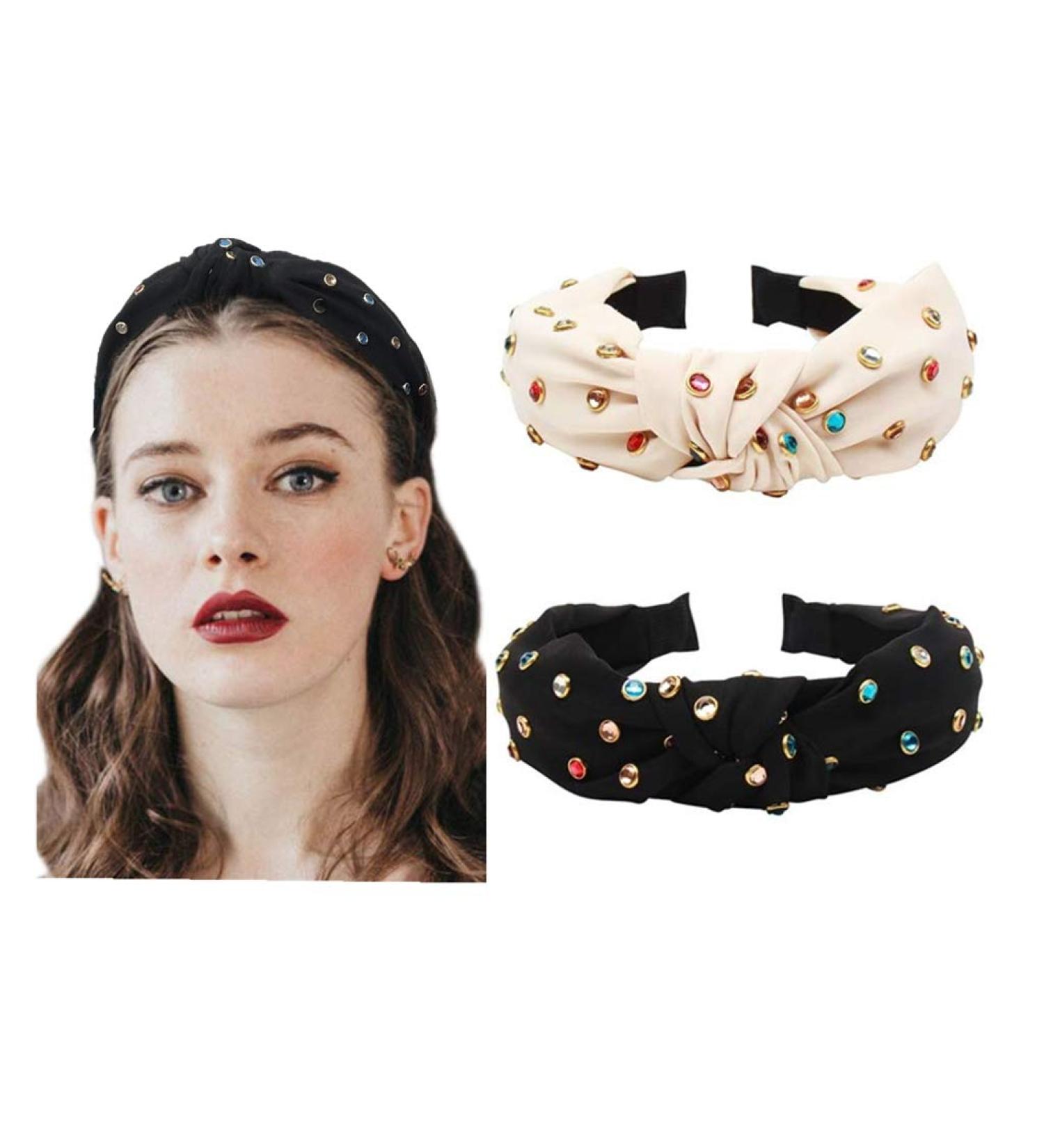 Women's Knotted Pearl & Rhinestone Headbands - 2 Pcs Bohemian Hairband Set - Buy Online on GoSupps.com