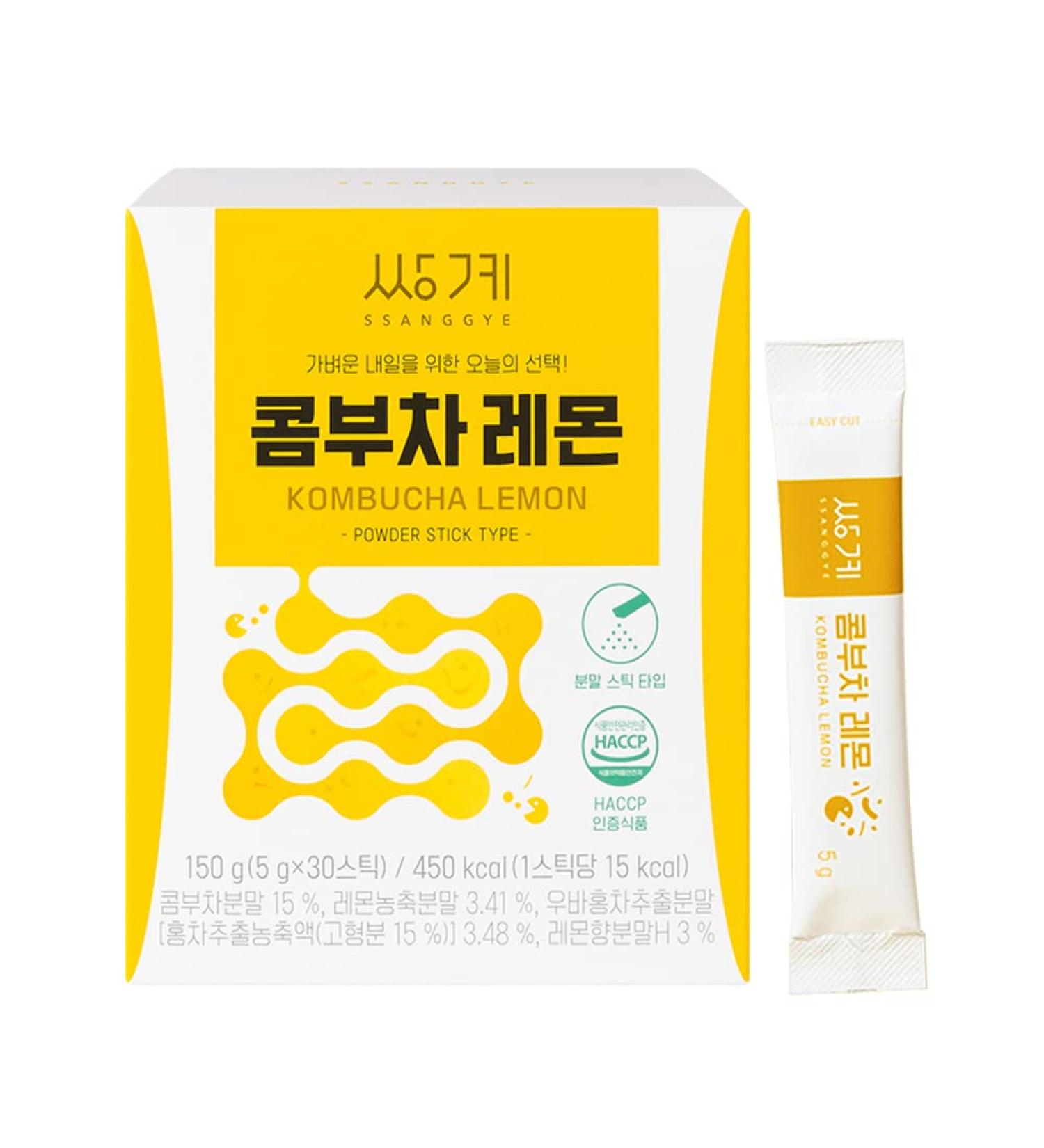 Ssanggye Kombucha Lemon Powder Stick Type (30 Sticks 5.3oz) - Sugar Free Fizzy Sparkling Fermented Tea with Live Probiotics & Prebiotics - Digestive Enzymes for Health Benefits - Buy Online on GoSupps.com