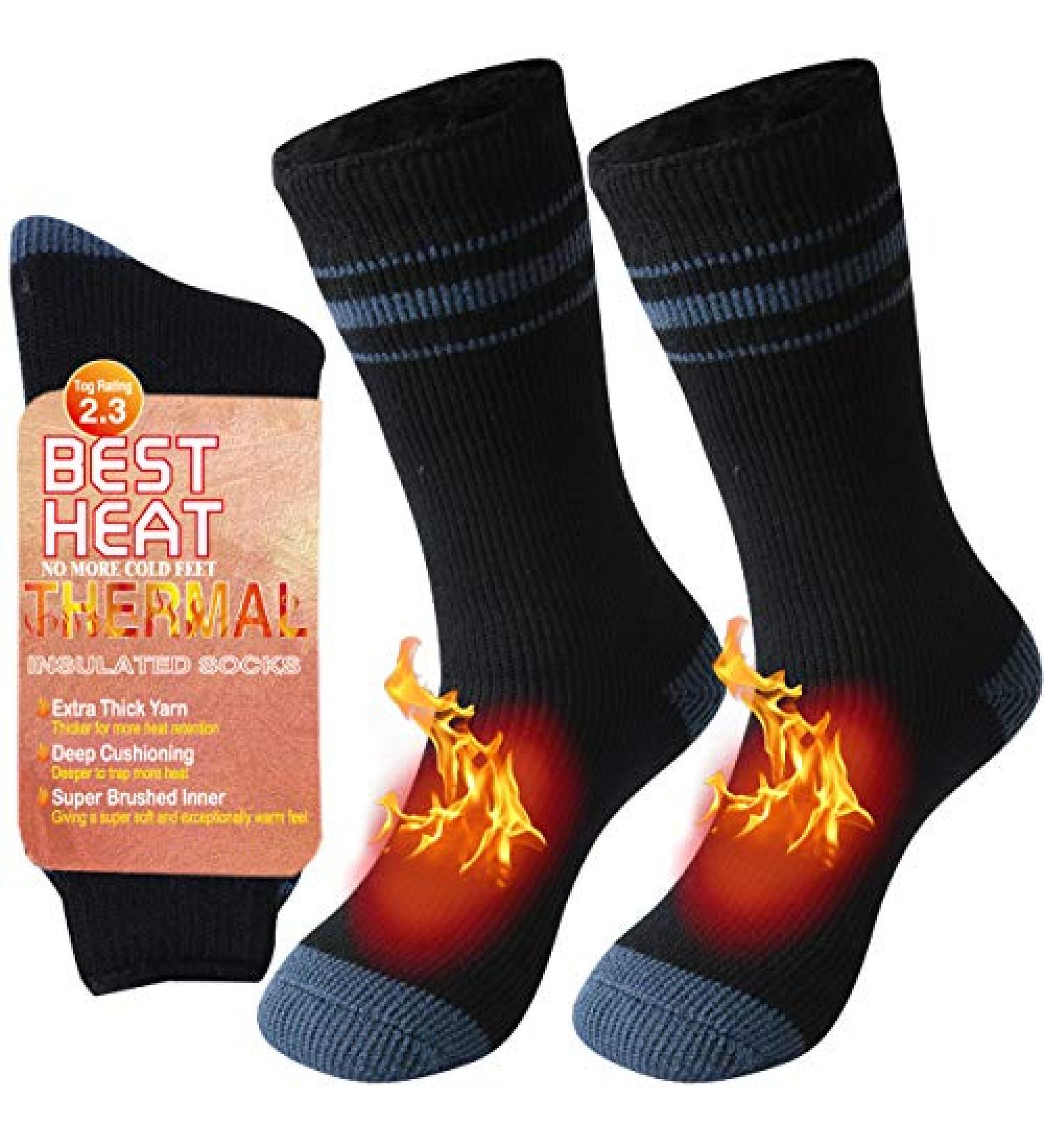 AWLE Warm Thermal Socks - Insulated Heated Heavy Fuzzy Winter Crew Socks - Unisex - 1/2 Pairs Black/Grey Stripe - Medium - Buy Online on GoSupps.com
