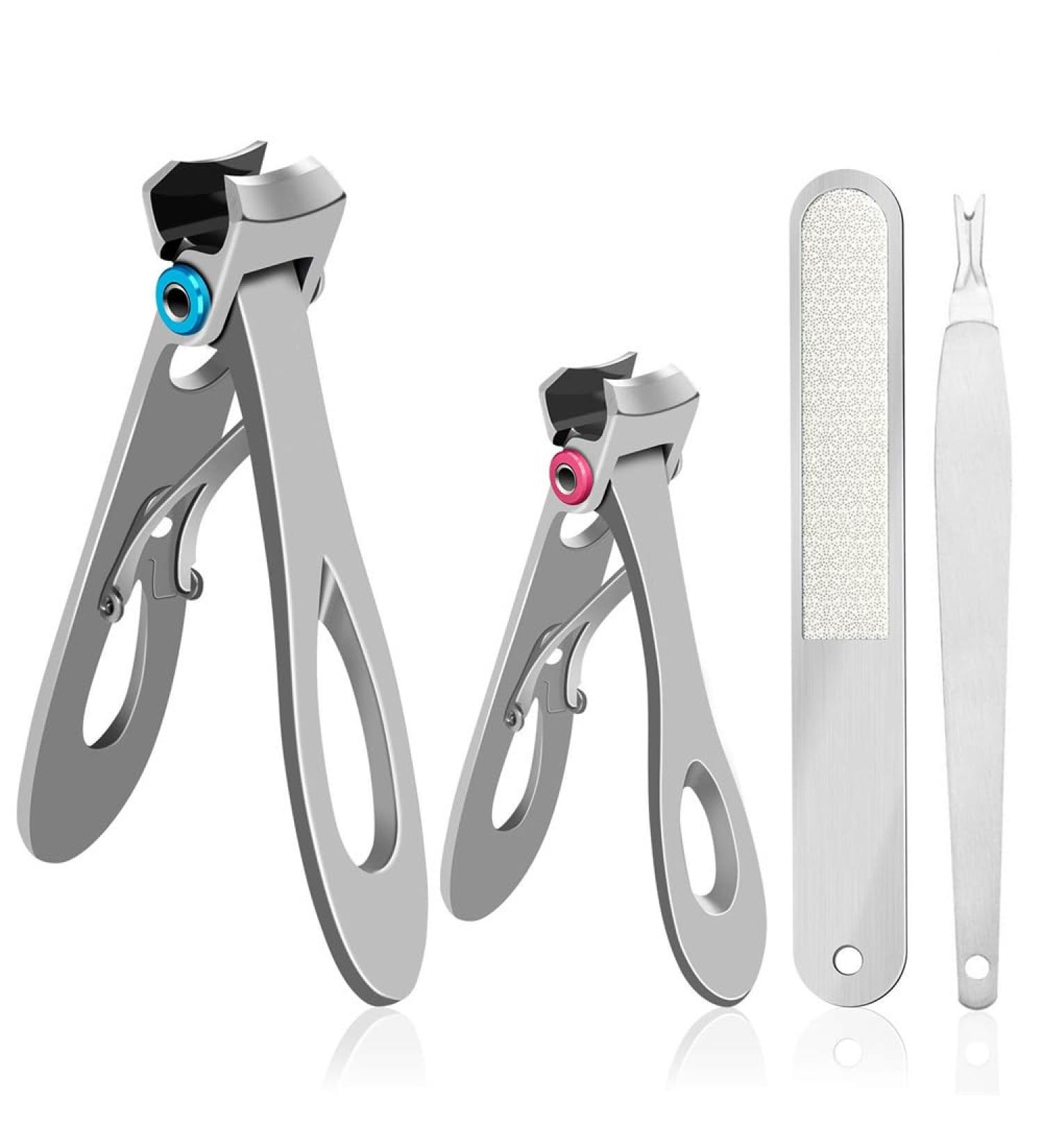 Professional Large Anti-Splash Nail Clippers Set - Stainless Steel Thick Toenail Scissors for Manicure and Ingrown Nails