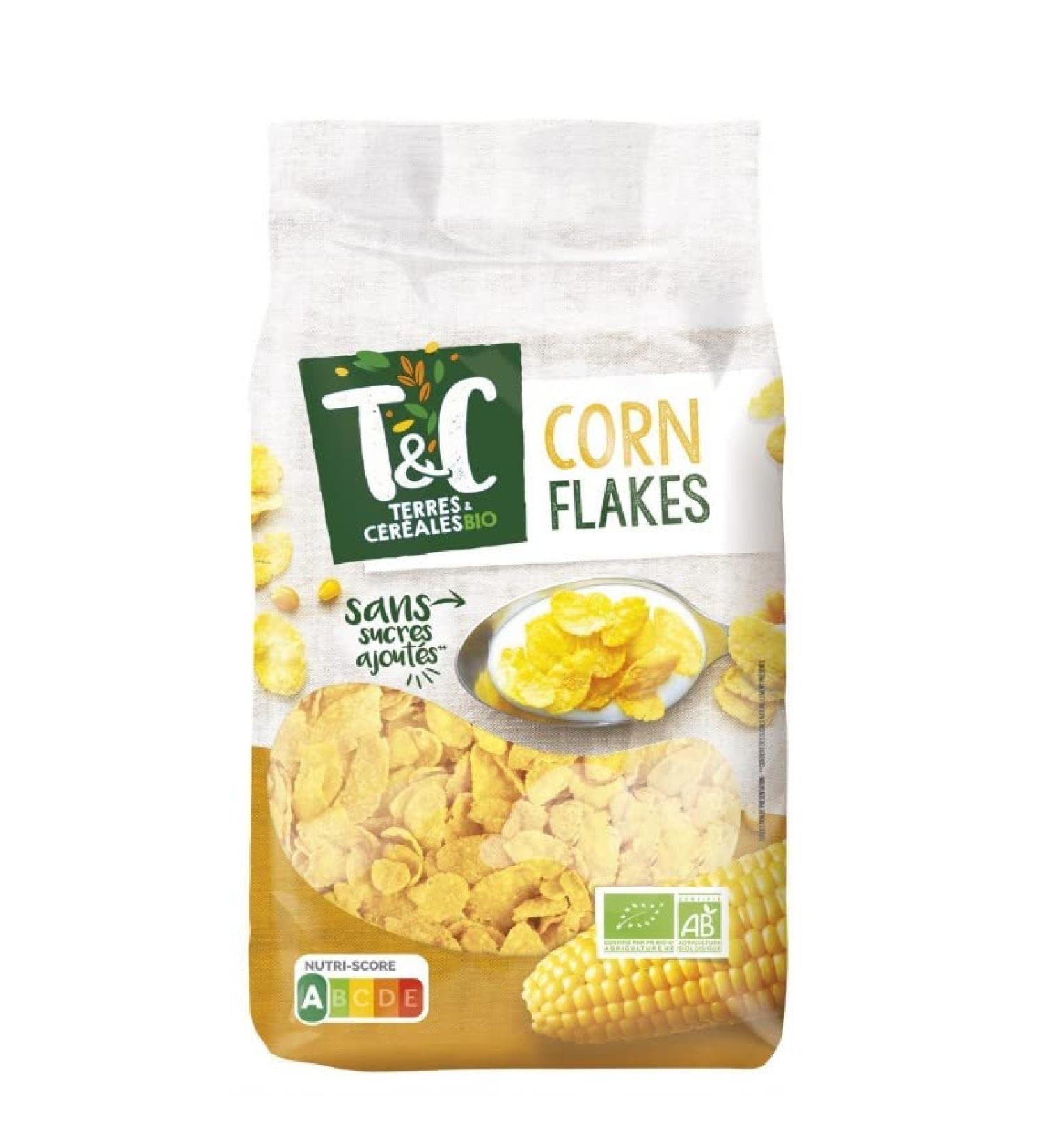 TERRES ET CEREALES Corn Flakes Bio Sans Sucres Ajout s - 450g | C r ales de Ma s Croustillantes et Saines | Petit D jeuner quilibr et Bio | Certifi - Lot De 3 - Vendu Par Lot