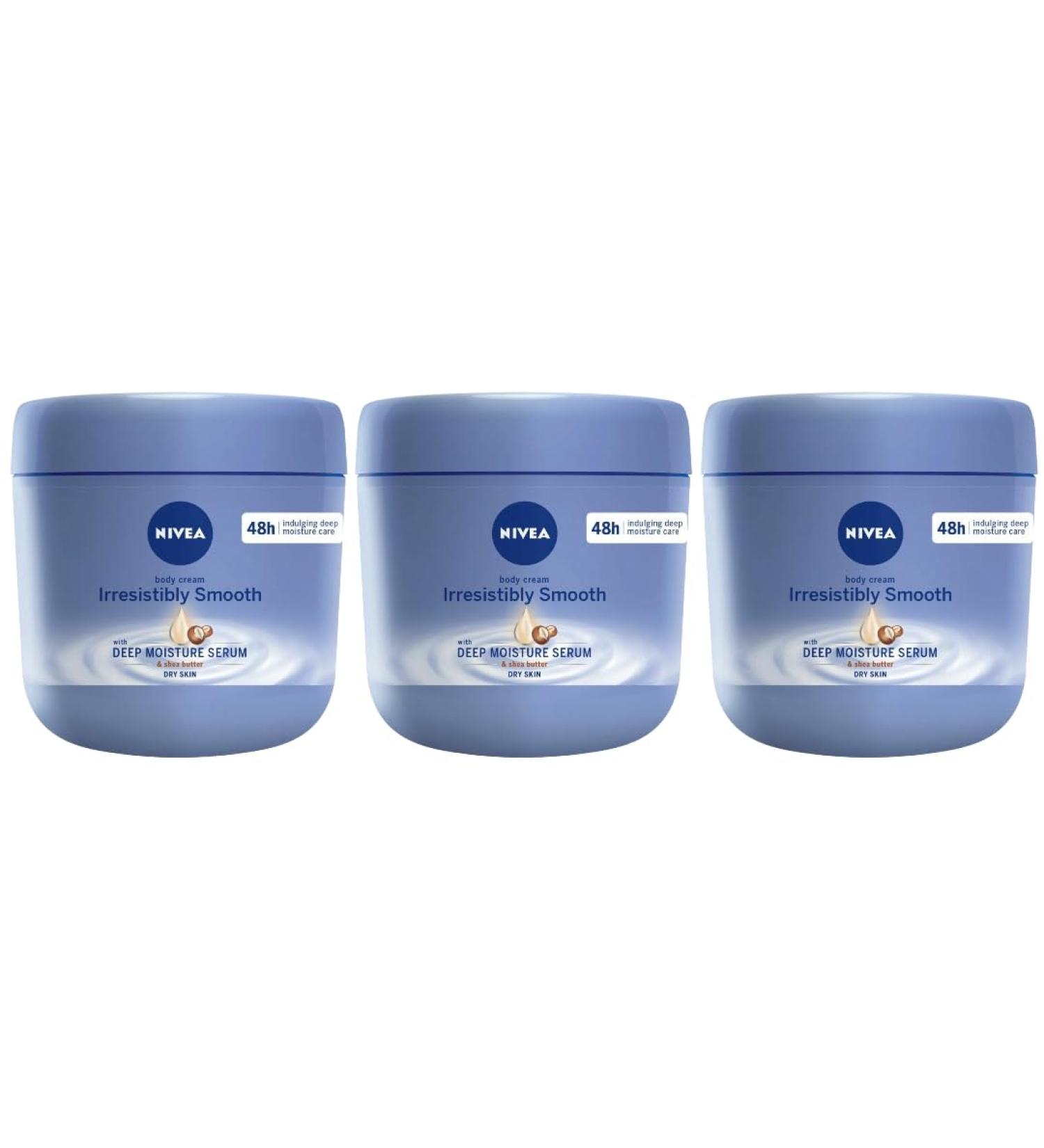 NIVEA Irresistibly Smooth Body Cream with Shea Butter Deep Moisture Serum 400ml Intense Hydration for Dry Skin Non-Greasy 48-Hour Moisture Silky Soft Skin Daily Body Lotion Pack of 3 - Buy Online on GoSupps.com