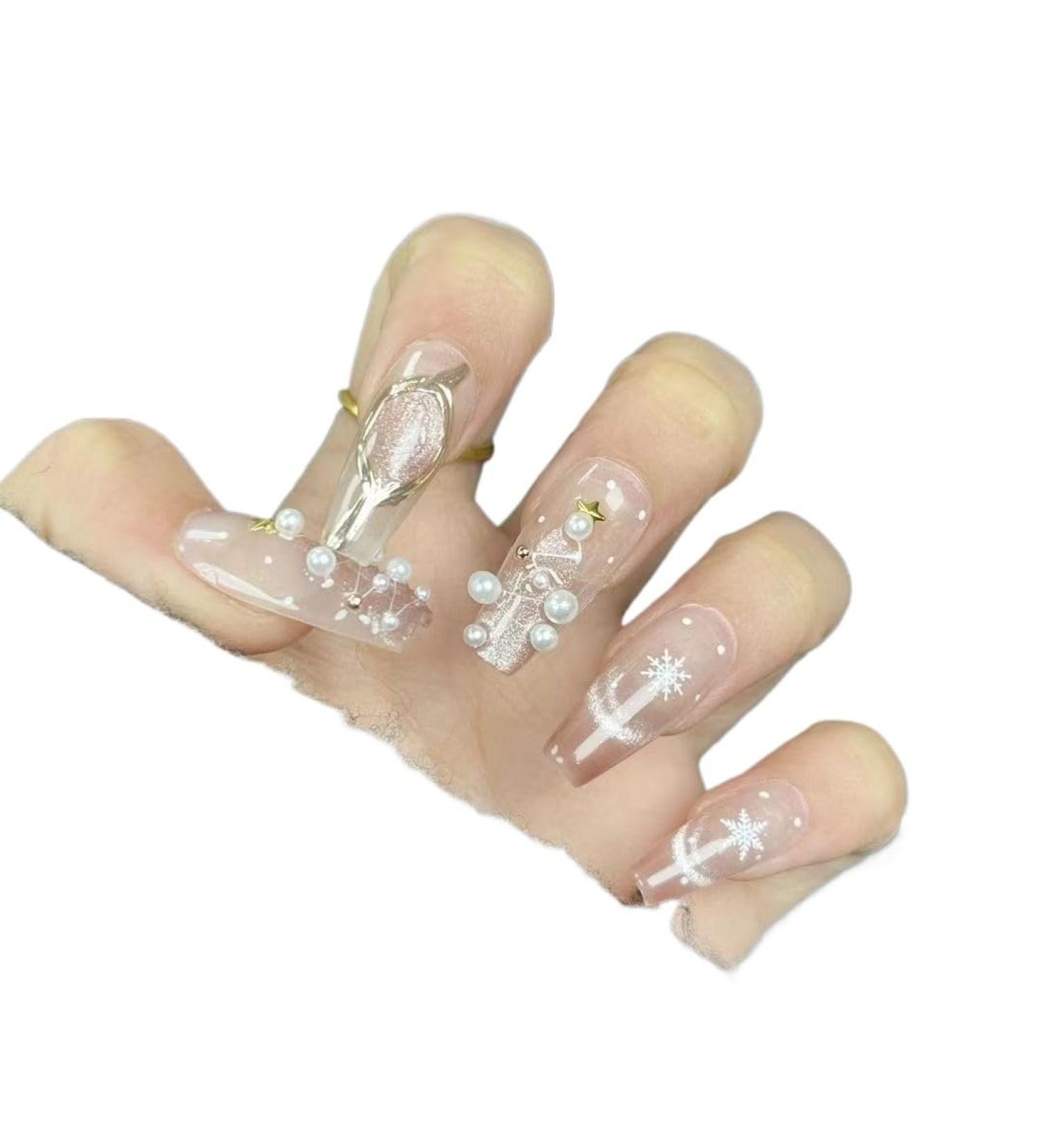 Temperament manicure handmade Christmas manicure wearing a small fresh nude finished nail patch.(XS) - Buy Online on GoSupps.com