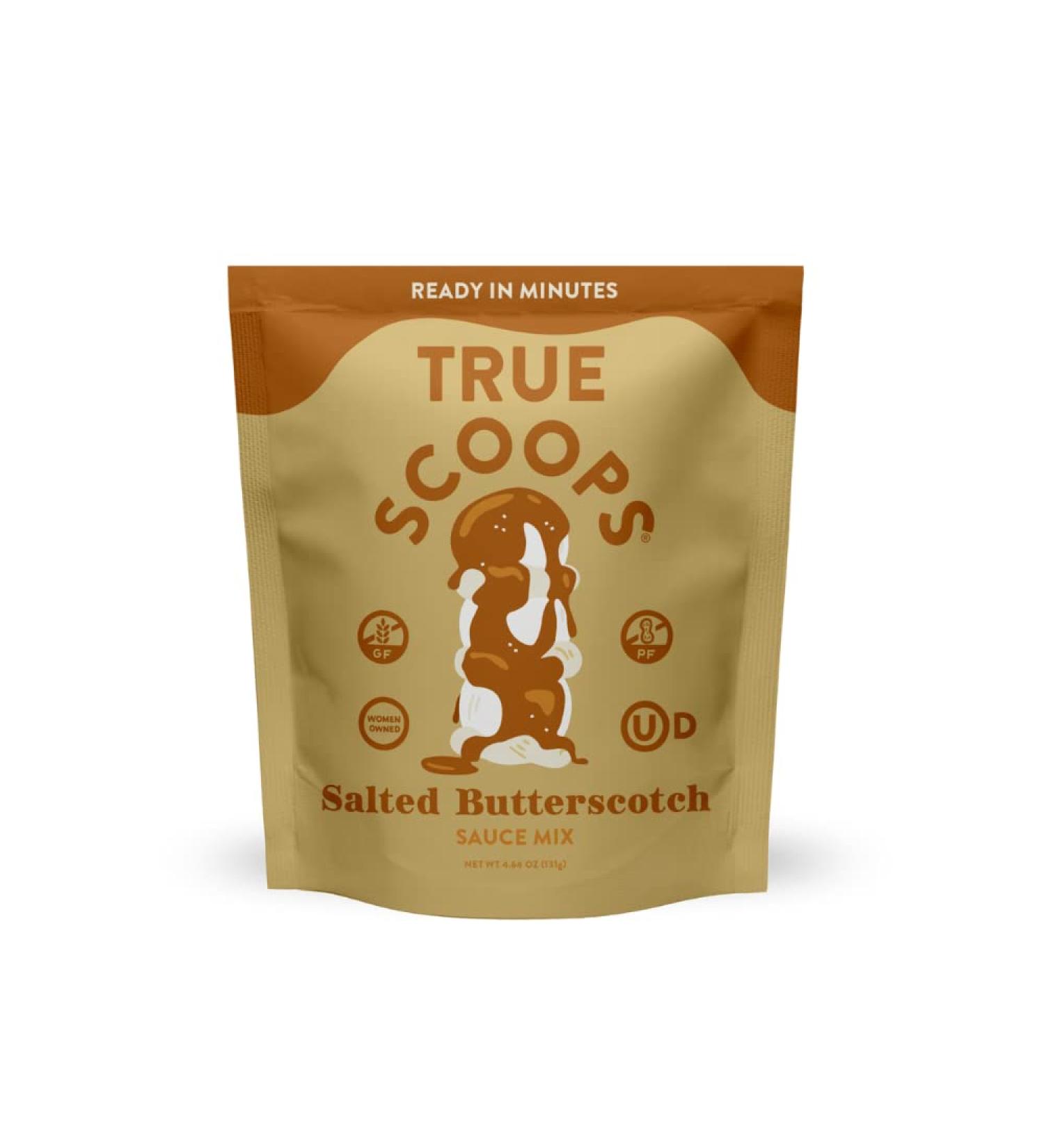 True Scoops Salted Butterscotch Sauce Mix - Kosher, Peanut Free, Gluten Free - No Artificial Flavors or Colors - Just add half and half, makes 1 cup - Salty, Sweet, and Savory Flavors - 1pk - Buy Online on GoSupps.com