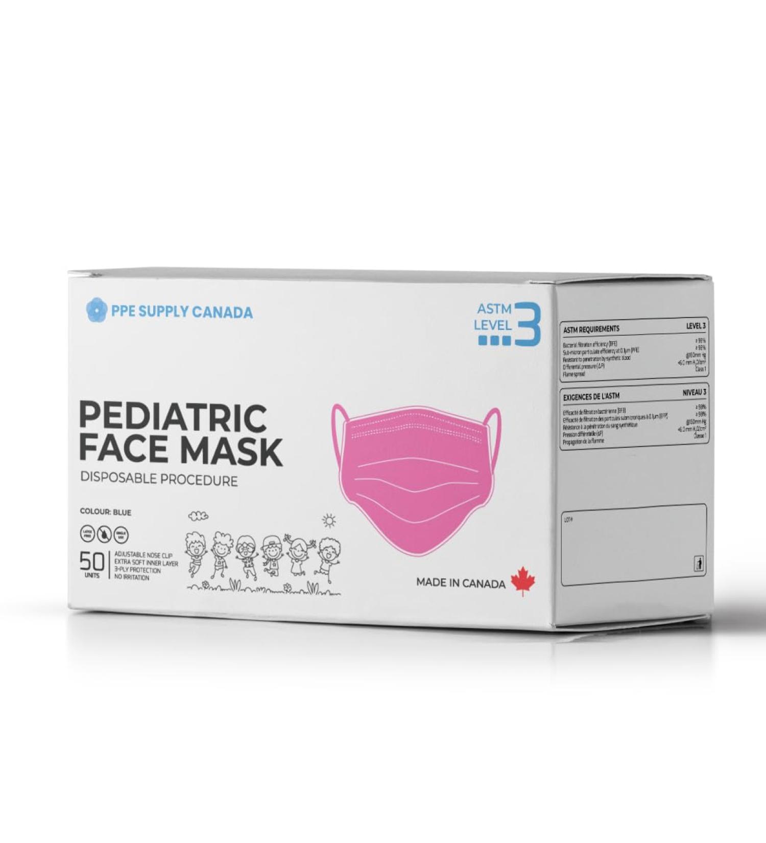 PPE Supply ASTM LEVEL 3 Disposable Kids Face Masks - 3 Ply - Made in Canada Face Mask (Pack of 50) (Kids Pink) - Buy Online on GoSupps.com