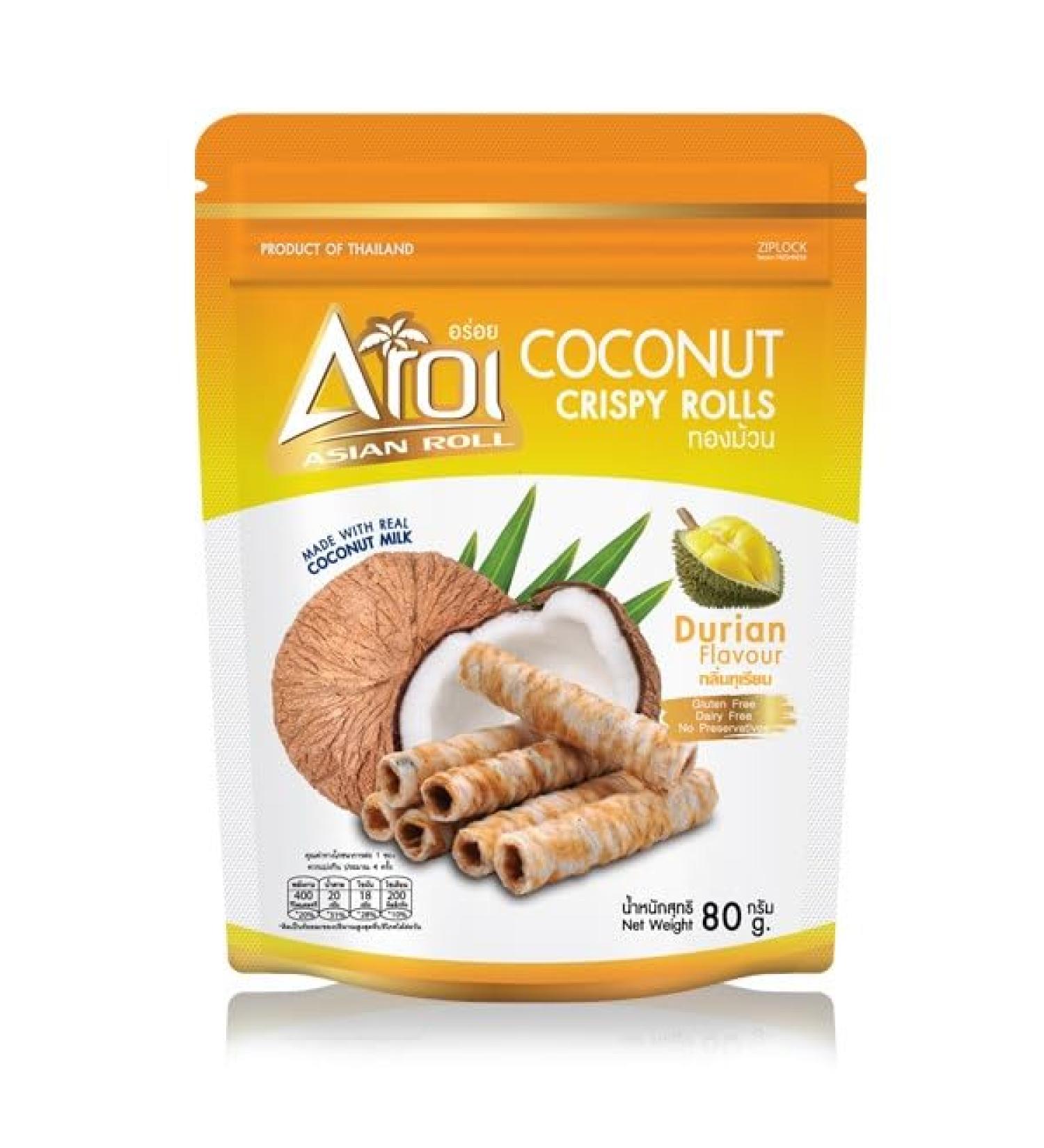 Aroi Coconut Crispy Rolls Durian Flavor 80g - Buy Online on GoSupps.com