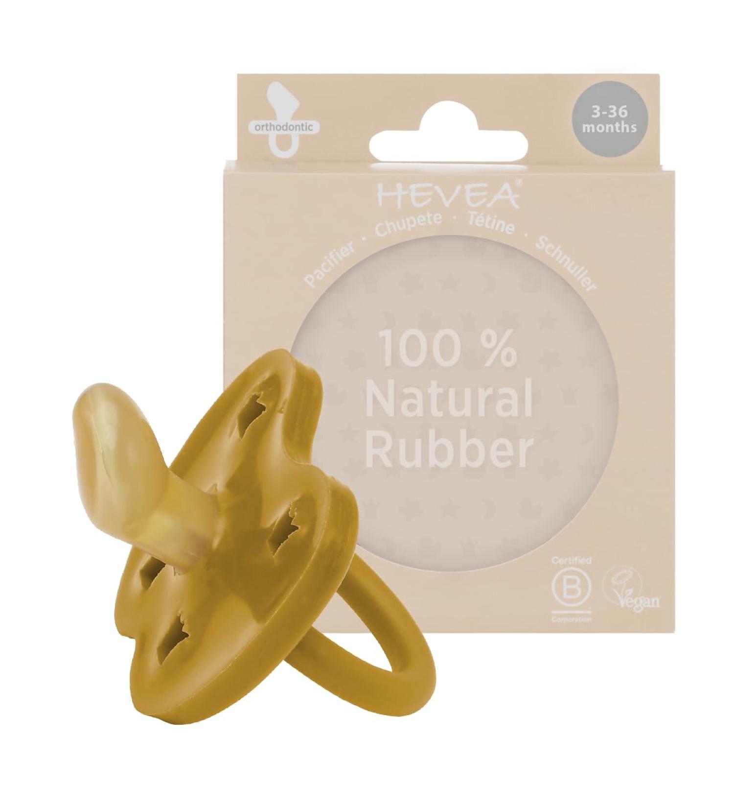 HEVEA Natural Rubber Pacifier - Jaw-Friendly Design for 3-36 Months | Honey-Gold | International Shipping - Buy Online on GoSupps.com