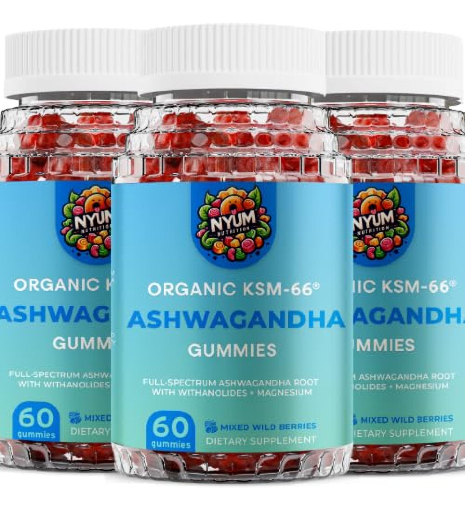NYUM Nutrition Organic KSM-66 Ashwagandha Gummies 3-Pack Mixed Wild Berries