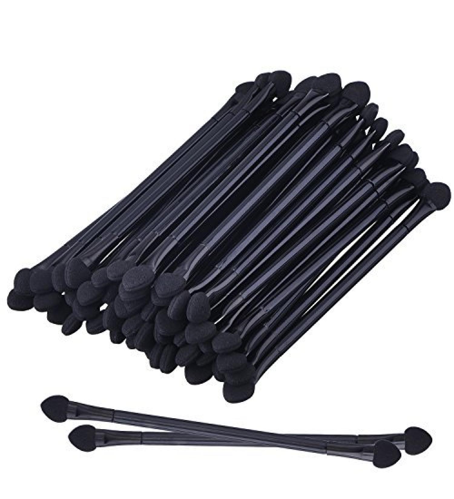 50 Pieces Disposable Dual Sides Eyeshadow Sponge Brush Makeup Applicator with Long Handle 12 cm Black