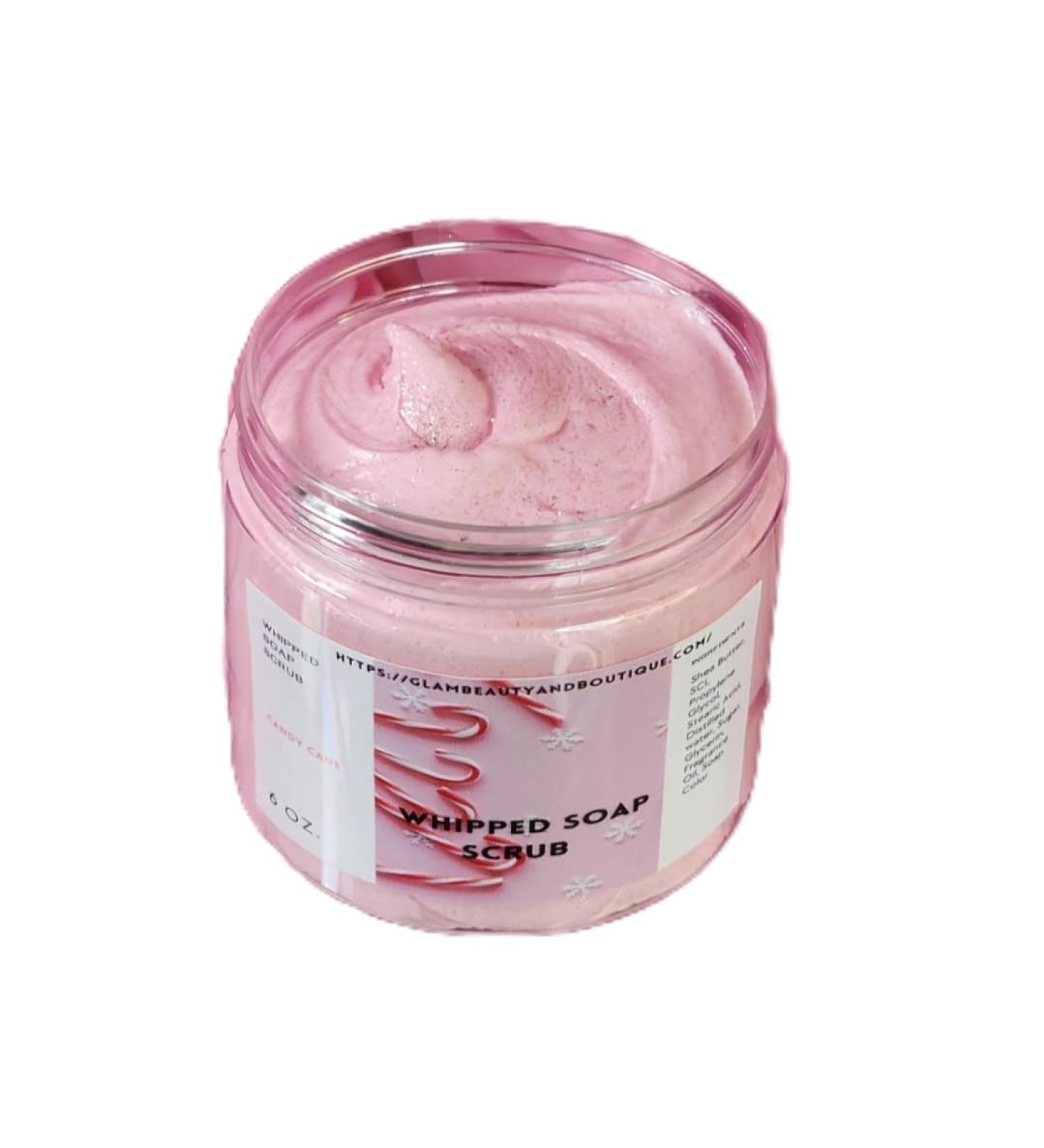 Candy Cane Whipped Foaming Shea Butter Sugar Scrub. Exfoliating Body Wash & Scrub. All Natural Shea Butter Whipped Soap. Shaving Cream. (4 oz)