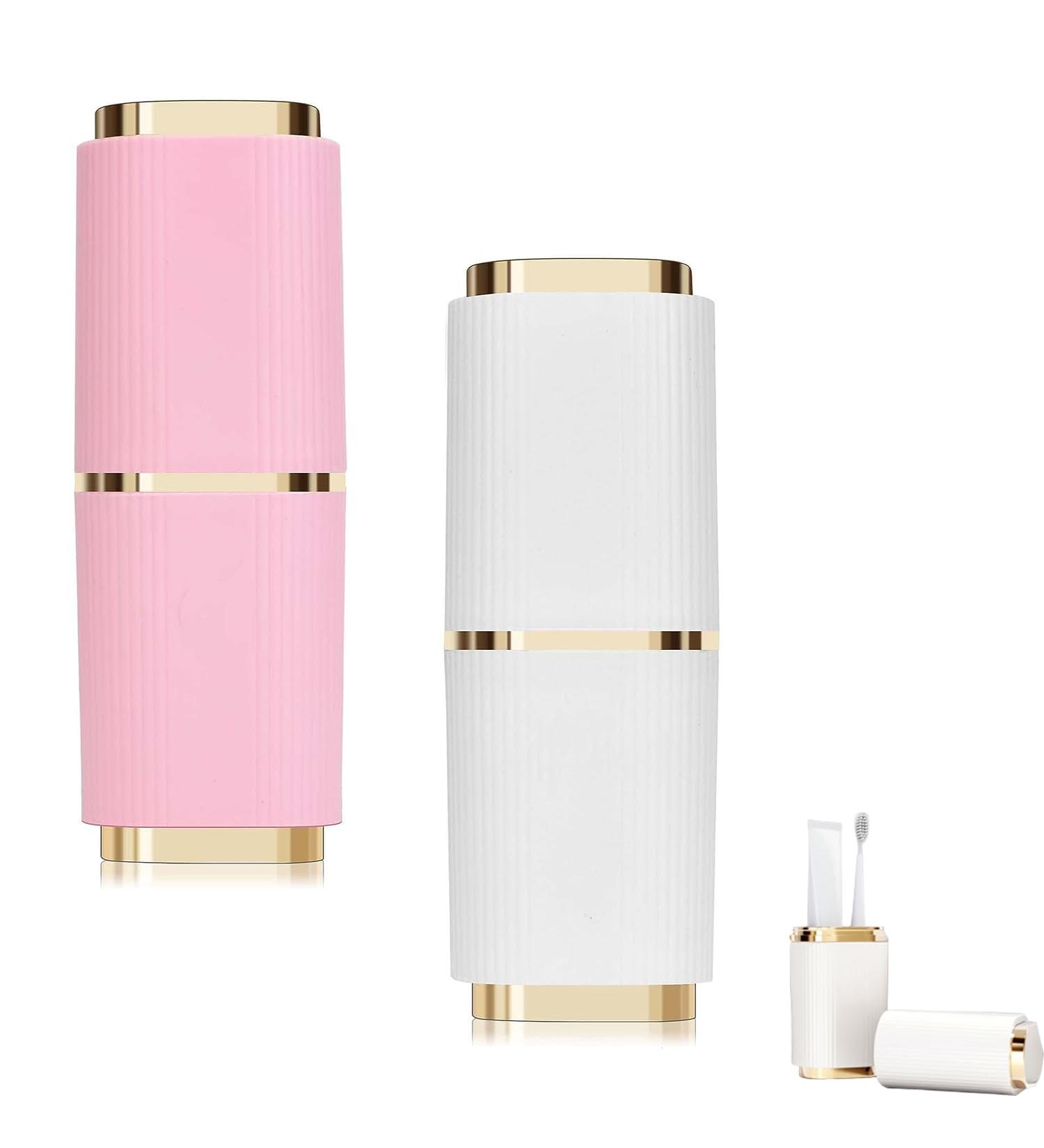 Portable Toothbrush Mugs - 2-Pack Travel Cups & Holder for Camping Business Trips & Home - White & Pink - Buy Online on GoSupps.com