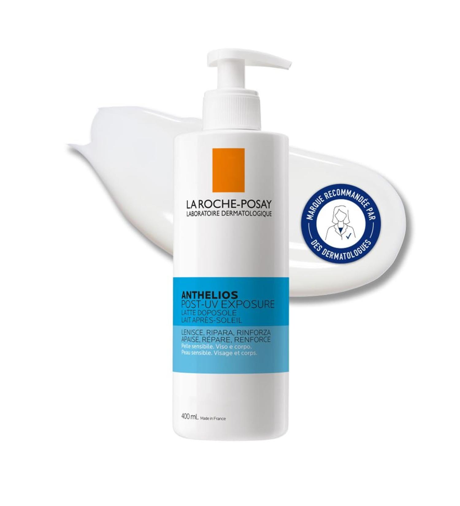 La Roche-Posay, Anthelios, After Sun Milk, Ideal for Sensitive Skin Exposed to the Sun, Triple Action Care: Soothes, Repairs and Strengthens, Milky Texture for Face and Body, 400 ml