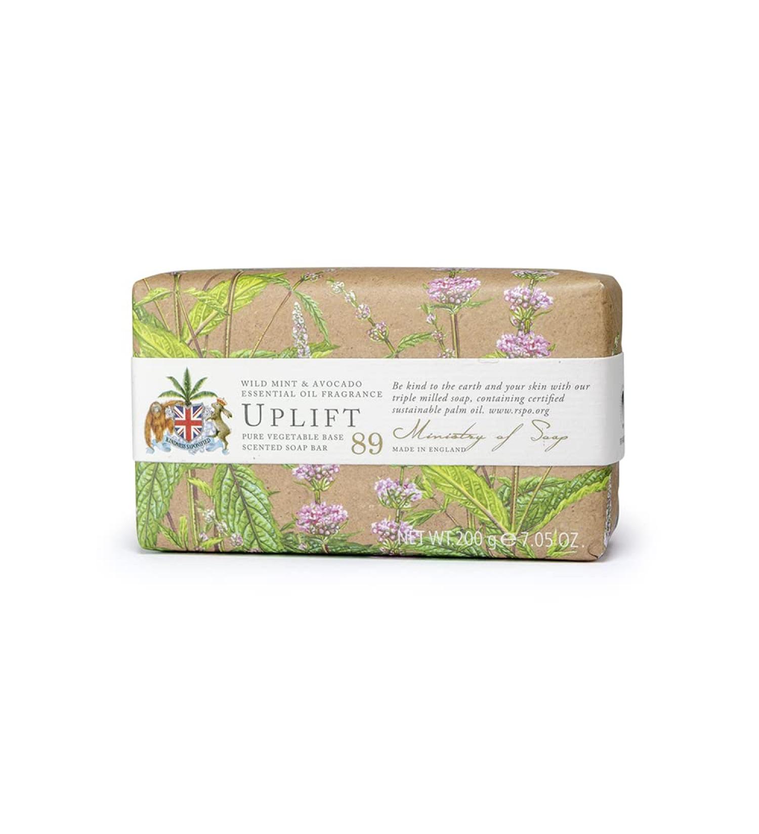 Ministry of Soap Natural Wellbeing Wrapped Soap Uplift Naturally Coloured Triple-Milled Soap Wild Mint and Avocado 200g - Buy Online on GoSupps.com