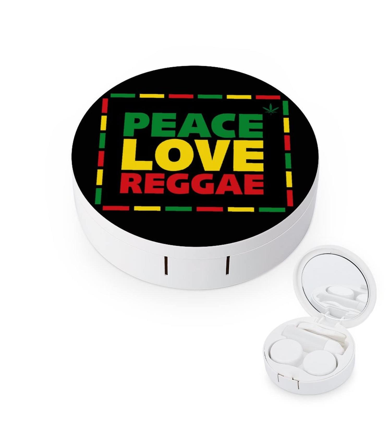 Peace Love Reggae Round Case For Contact Lens Kit Storage Box with Mirror Printed - Buy Online on GoSupps.com
