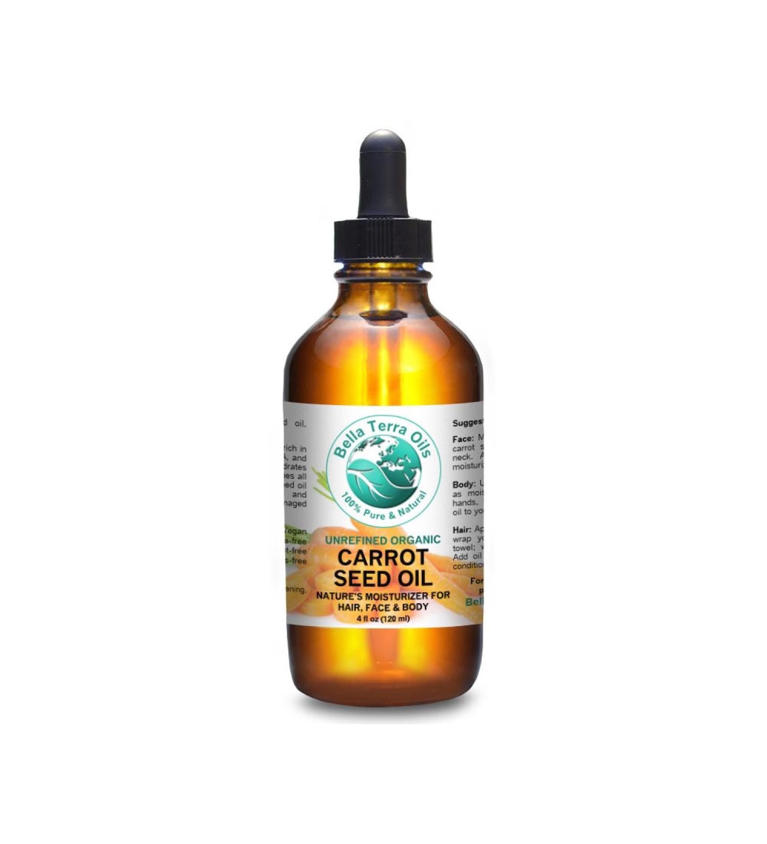 Bella Terra Oils Carrot Seed Carrier Oil 4 oz - 100% Pure Cold-pressed Unrefined Organic Natural Moisturizer for Skin & Hair - 4 Fl Oz - Buy Online on GoSupps.com