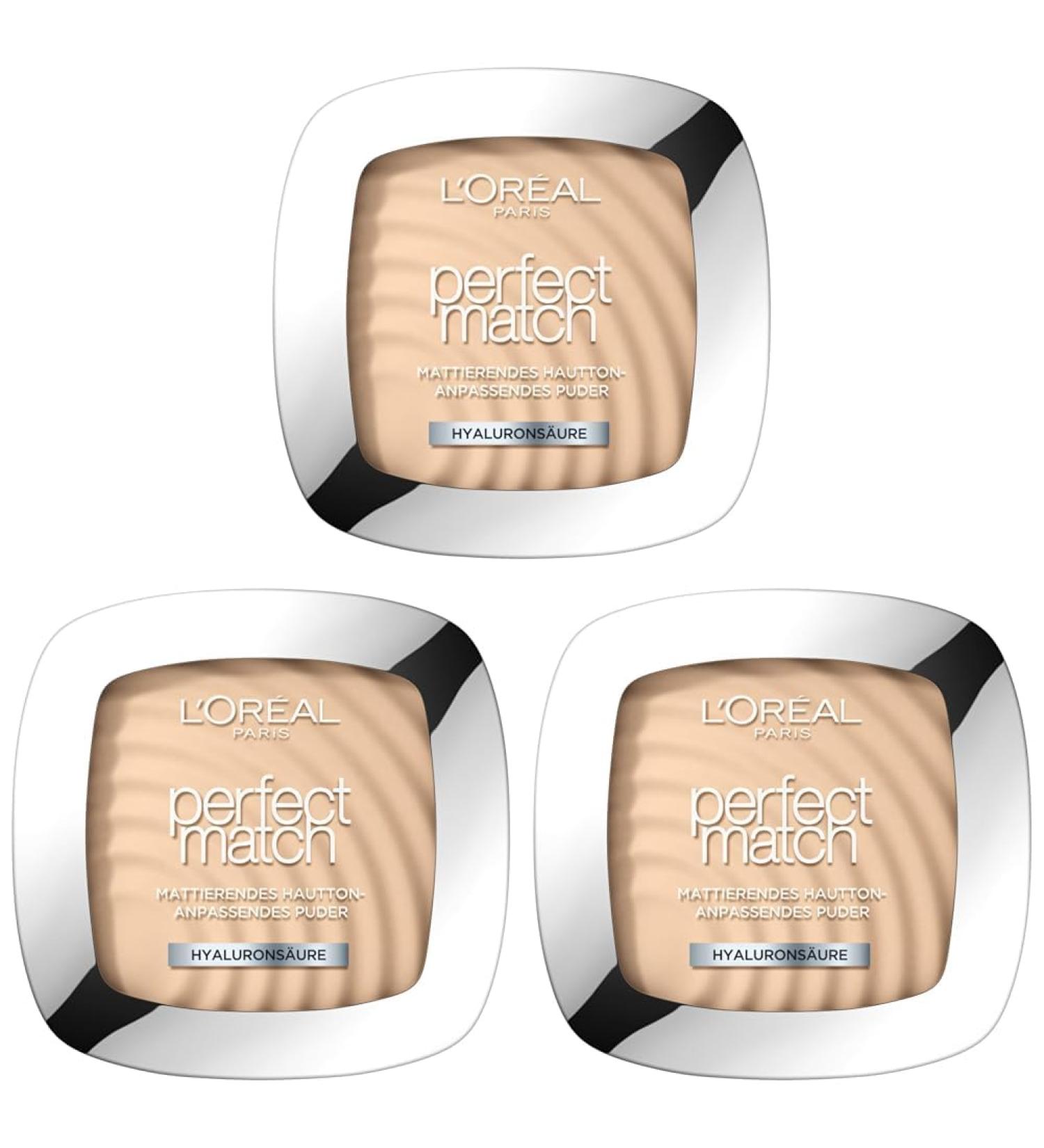 L'Or al Paris Powder Make Up - Perfect Match Matting Compact Powder with Mirror & Sponge SPF 8 9g (Pack of 3) - Rose Ivory 1.R/1.C - Buy Online on GoSupps.com
