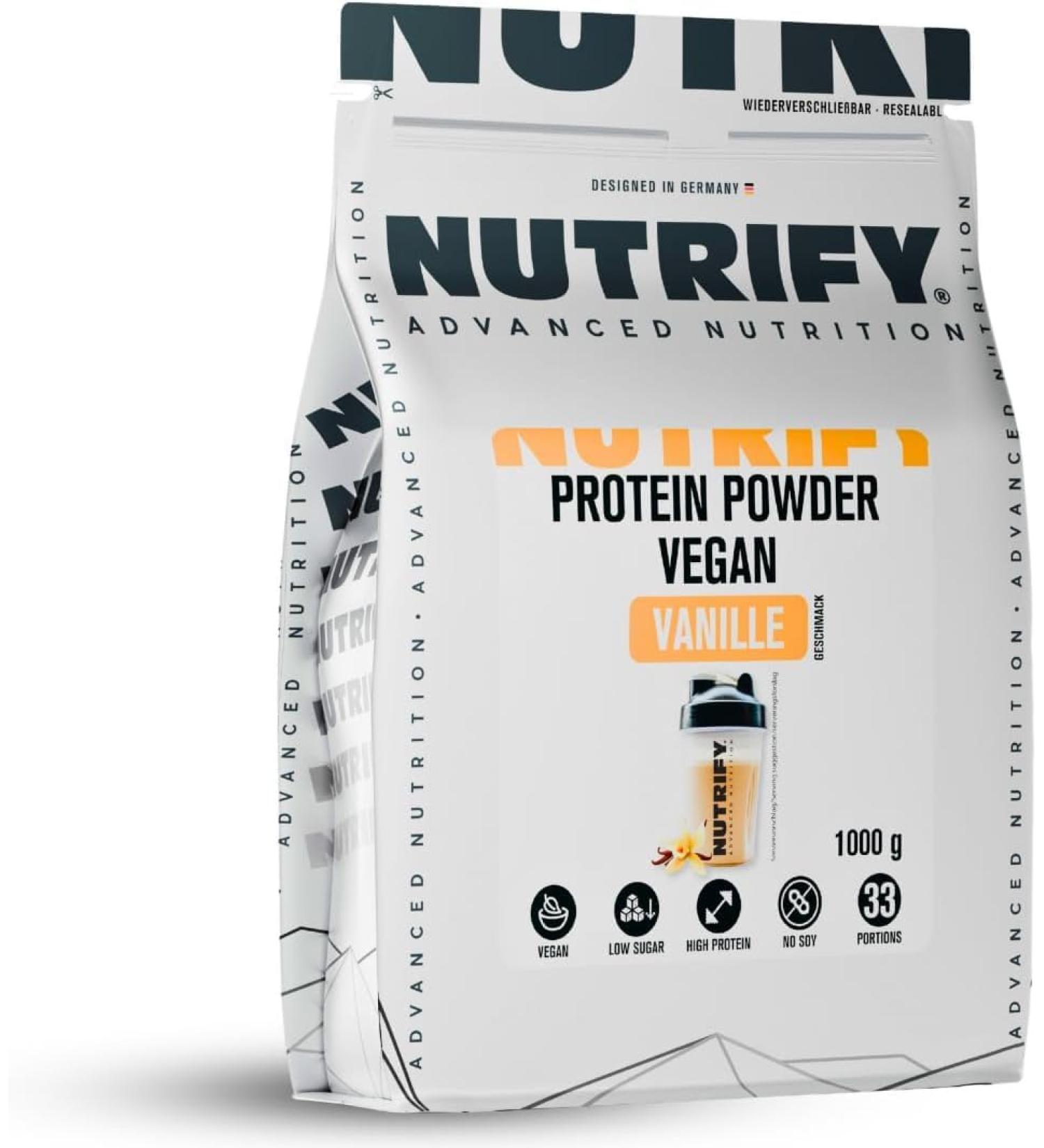  Nutrify NUTRIFY Vanilla Vegan Protein Powder 23g of protein 10 x 1kg vegan protein powder made from rice peas and yeast for muscle development and dieting creamy - Buy Online on GoSupps.com