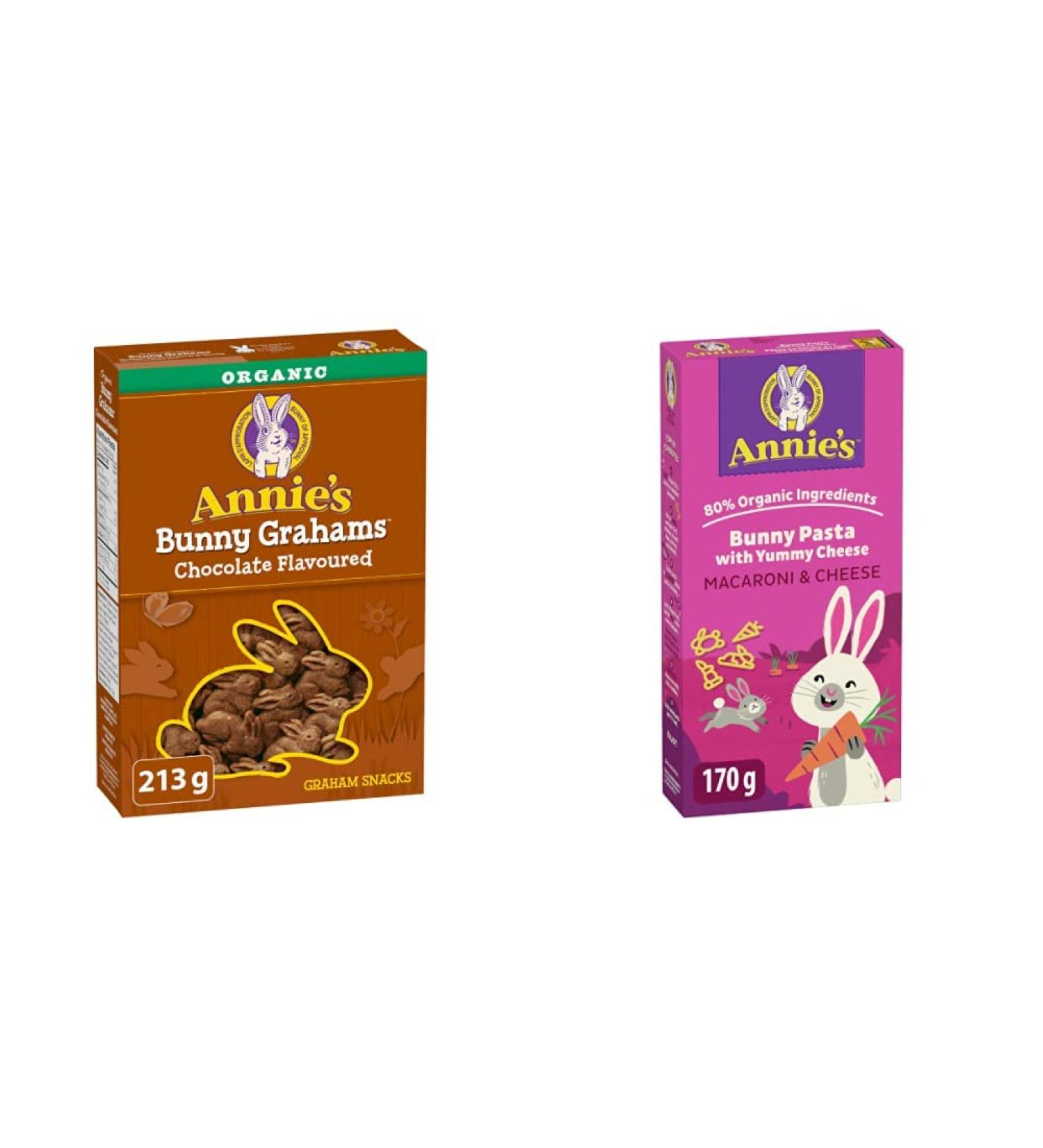 Annie's Homegrown Organic Chocolate Bunny Grahams 213 Grams & Bunny Pasta Yummy Cheese Macaroni & Cheese 170 Grams - Buy Online on GoSupps.com