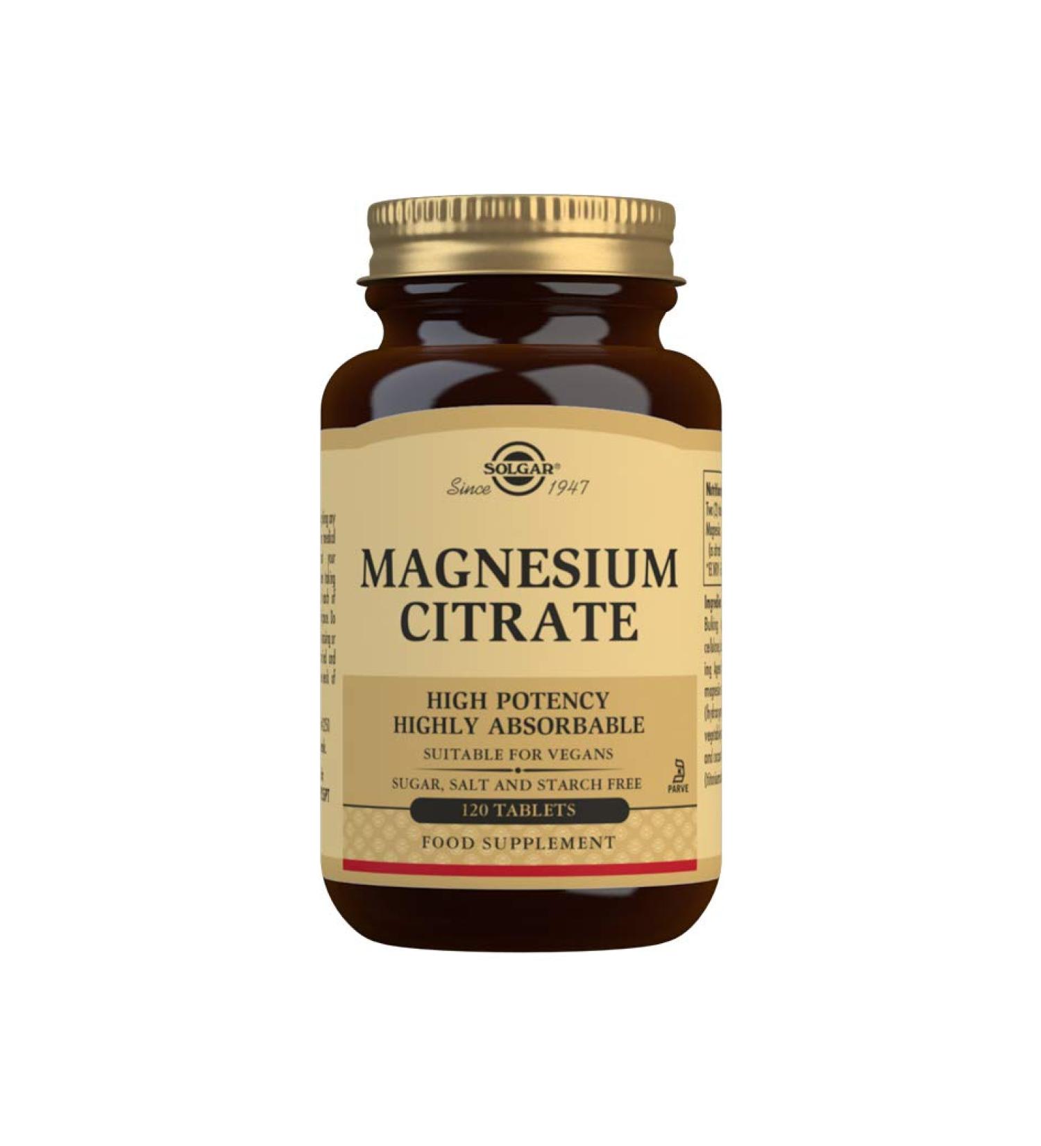 Solgar Magnesium Citrate 120 Tablets - Bone Health, Nerve & Muscle Support - Non GMO, Vegan, Gluten Free, Dairy Free, Kosher - 60 Servings - Buy Online on GoSupps.com