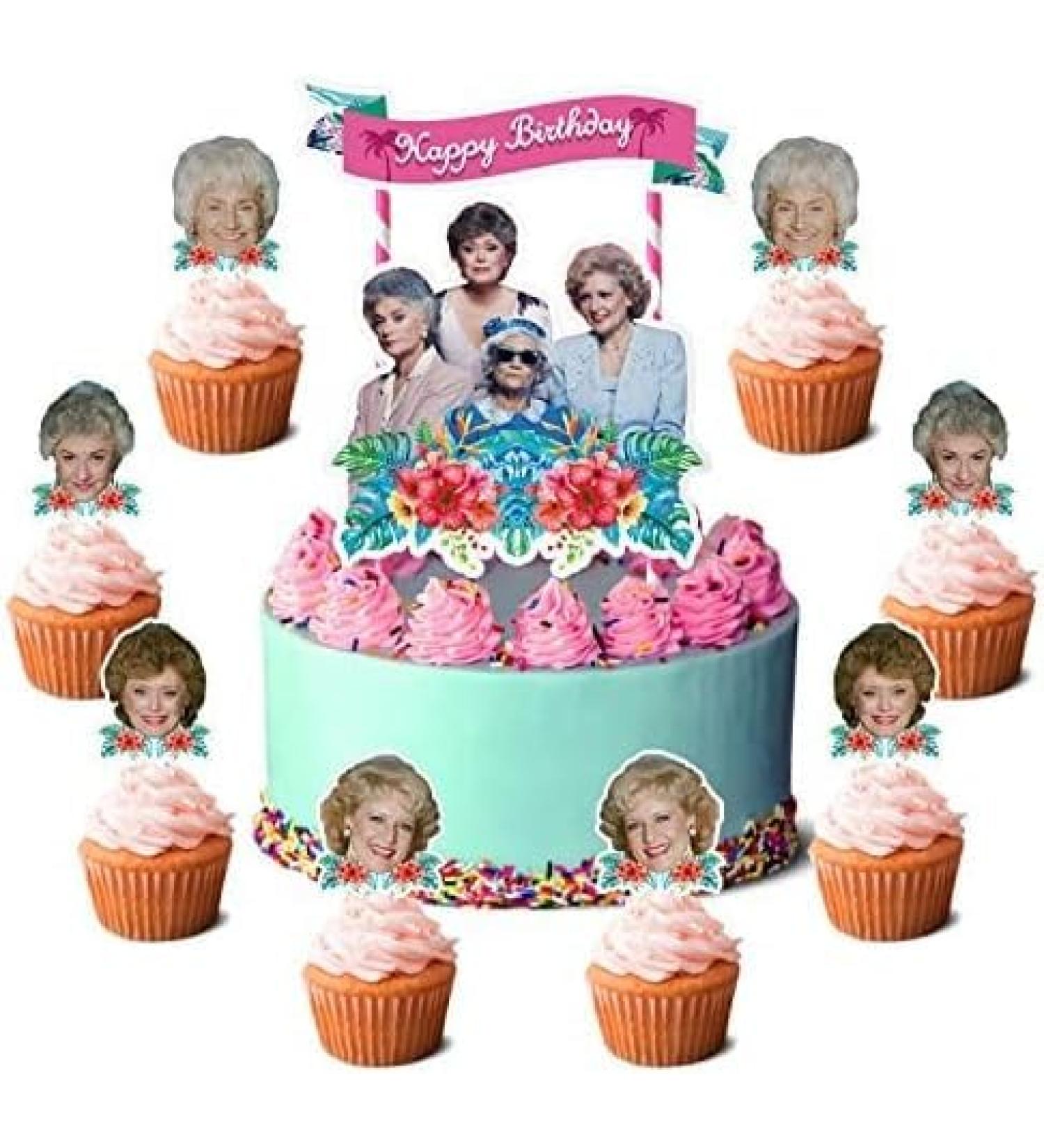 JWSeeMe 22pcs Golden Women Cake Topper Cupcake Toppers Birthday Party Supplies Cake Decorations Friend Theme