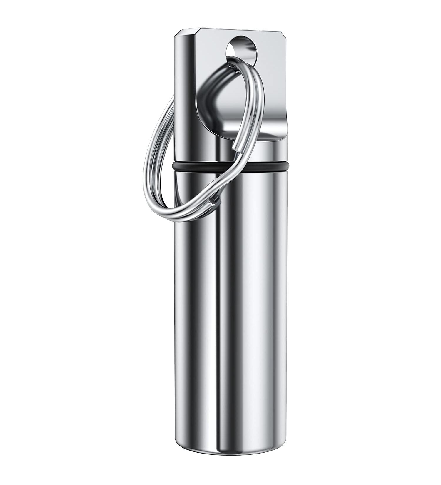 Waterproof Mini Pill Box Keychain - Portable Aluminium Alloy Holder for Purse - Silver - Buy Online on GoSupps.com