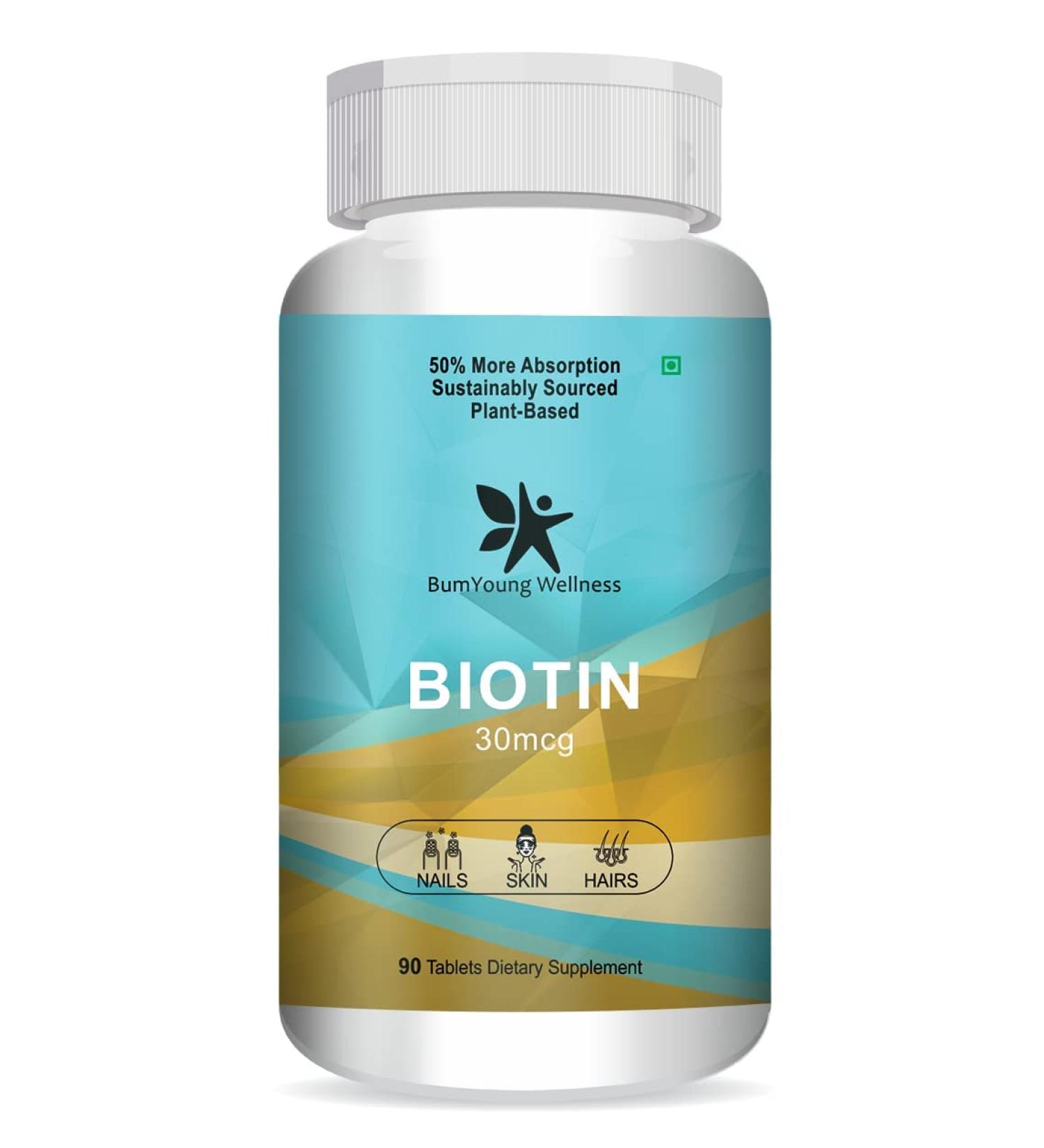 Biotin 30mcg Supplement for Hair Growth Strong Hair and Glowing Skin Fights Nail Brittleness 90 Tablets - Buy Online on GoSupps.com
