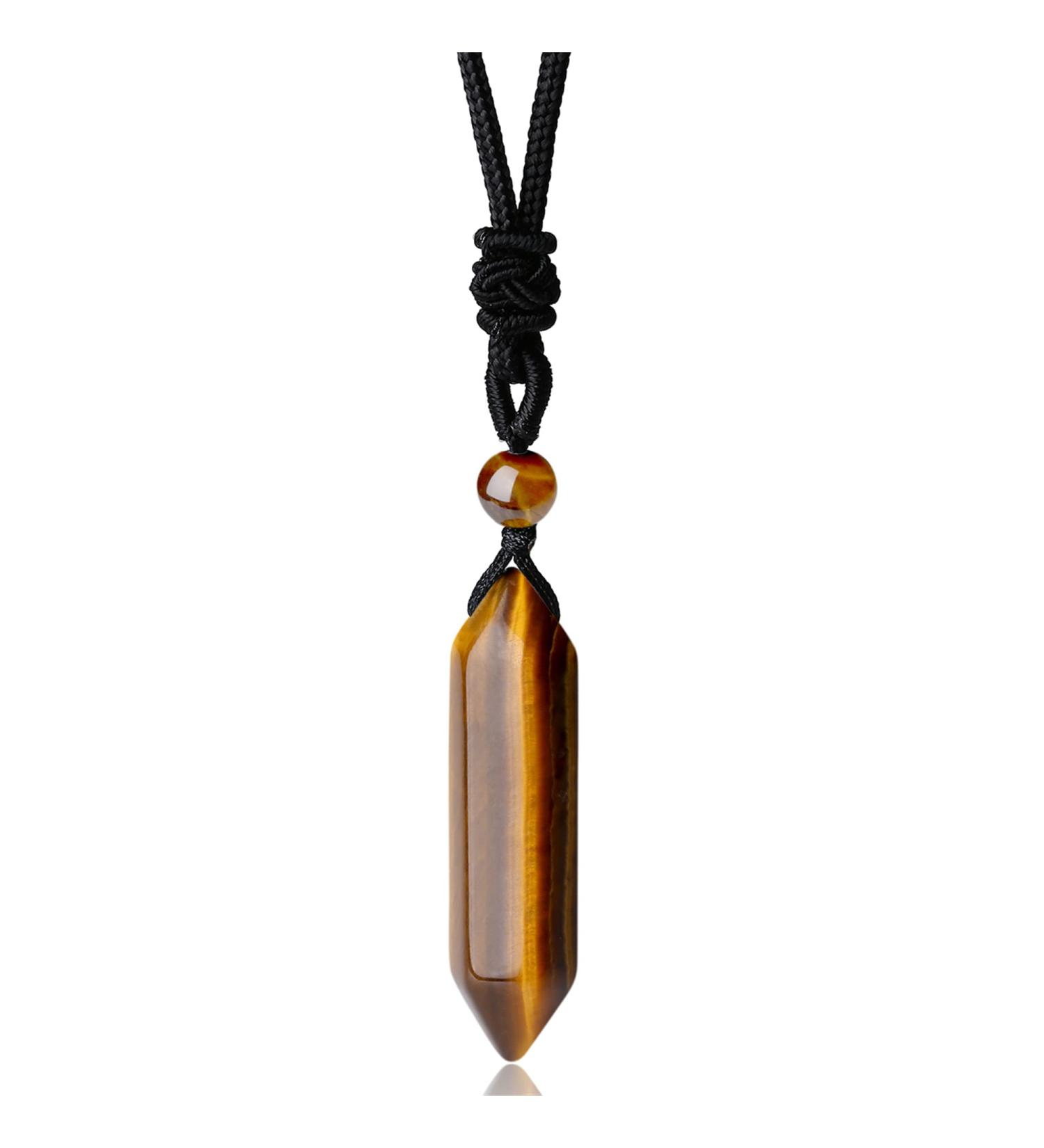 YATOJUZI Tiger Eye Healing Crystal Necklace - Hexagonal Pointed Pendant, Adjustable Rope - Natural Gemstone Reiki Quartz Jewelry for Women and Men - Buy Online on GoSupps.com
