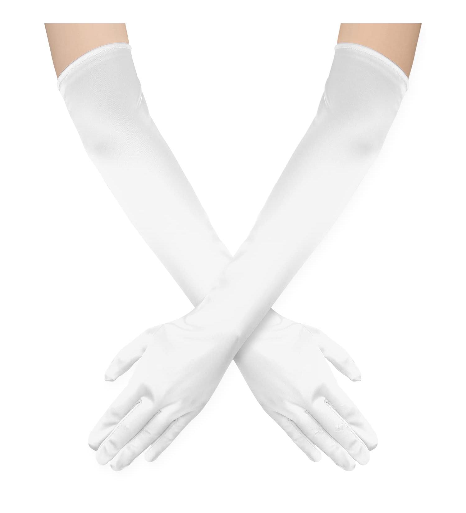 SAVITA 21" Women Long Gloves Long Elbow Satin Gloves Stretchy 1920s Opera Gloves for Women Girls Evening Party Dance Hand Care Moisturizing White - Buy Online on GoSupps.com