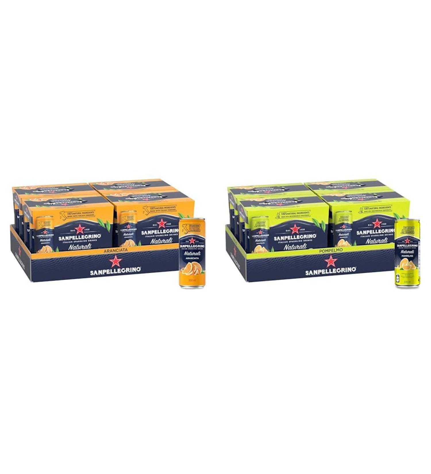 San Pellegrino Naturali Italian Sparkling Drink Aranciata Orange 330 mL Can 24 Cans Total & Naturali Italian Sparkling Drink Pompelmo Grapefruit 330 mL Can 24 Cans Total - Buy Online on GoSupps.com