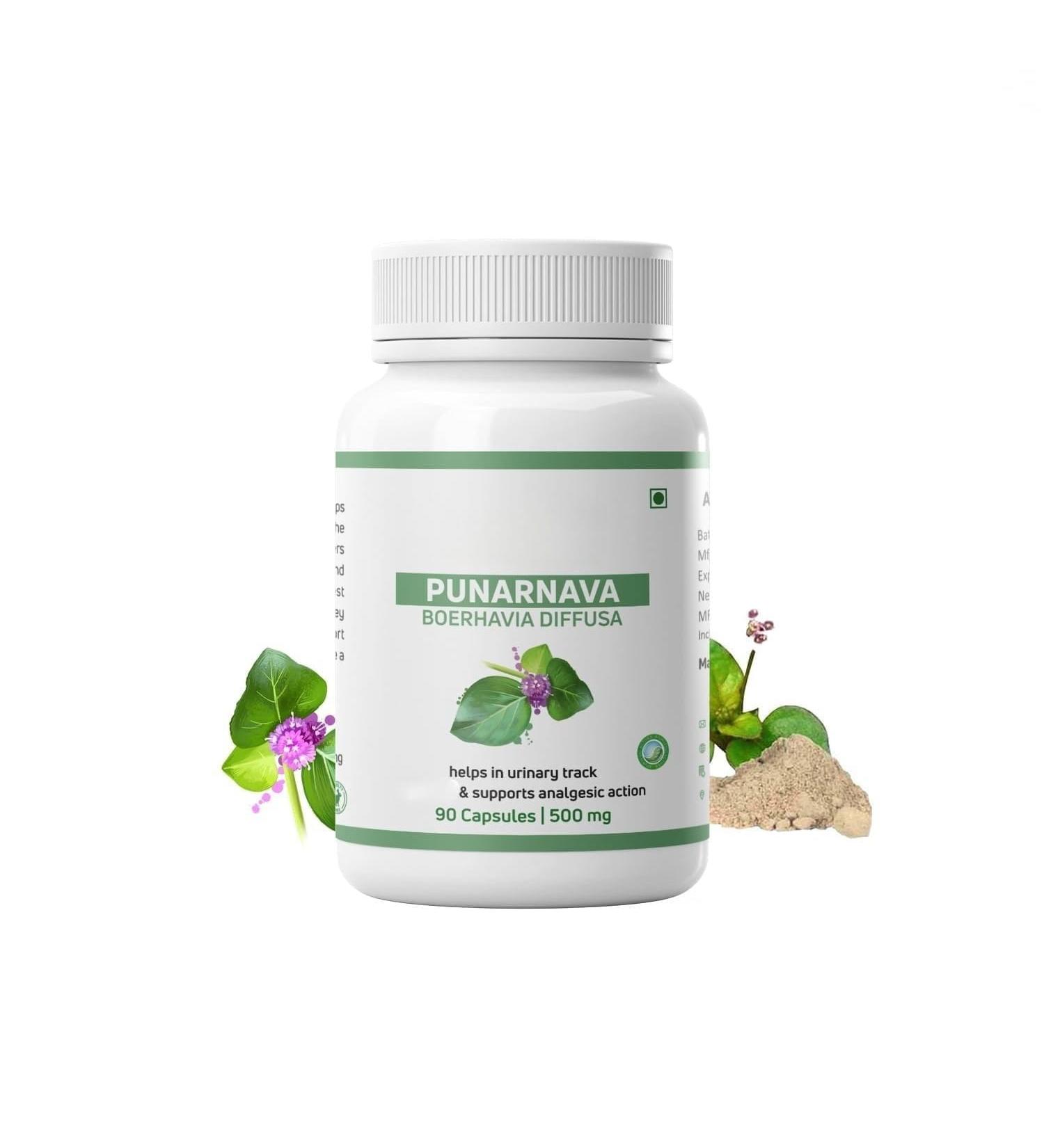 Punarnavas Capsules - Natural Diuretic and Urinary Tract and Kidney Health Support - 60 Capsules - Buy Online on GoSupps.com