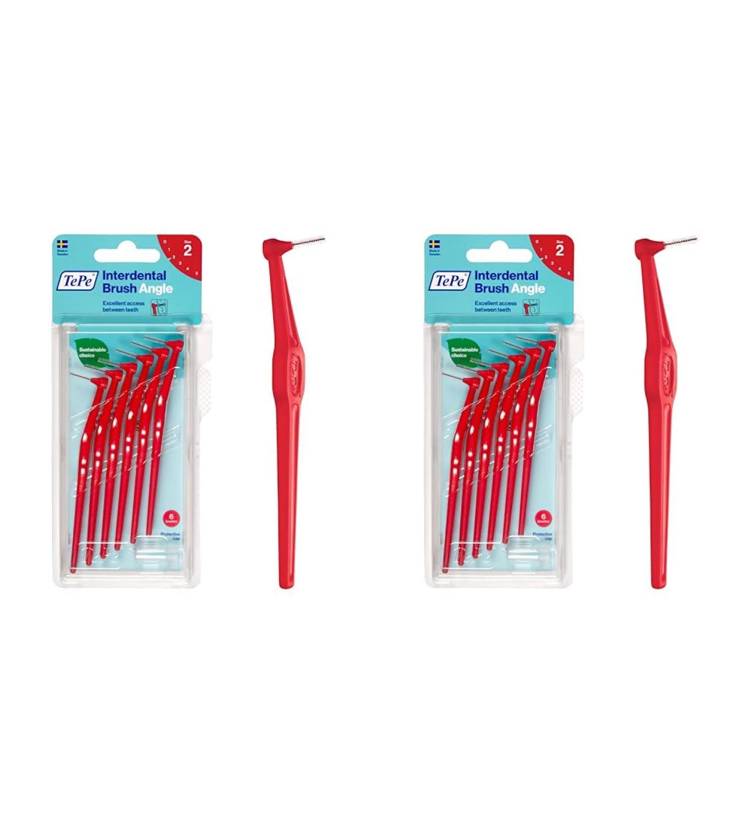 Tepe angle interdental brushes red (ISO size 2: 0.5 mm) / controversial cleaning of interdental spaces even in hard -to -reach areas / 1 x 6 angle interdental brushes (2 -pack)