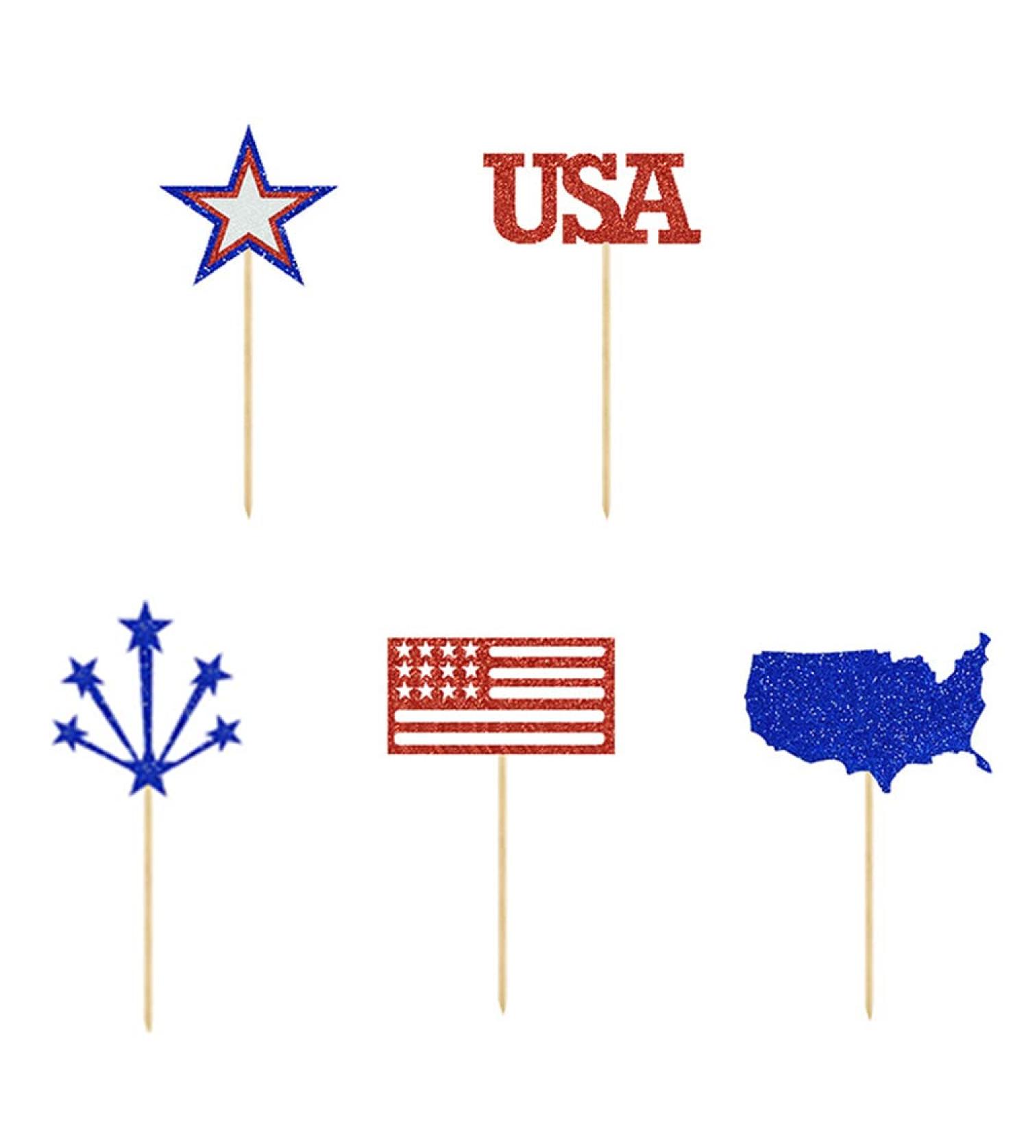 Ulfanit 4th of July Cupcake Toppers Glitter American Flag Blue Red Stars and Stripes Cup Cake Toppers USA Memorial Independence Day Appetizers Food Picks 10pcs - Buy Online on GoSupps.com
