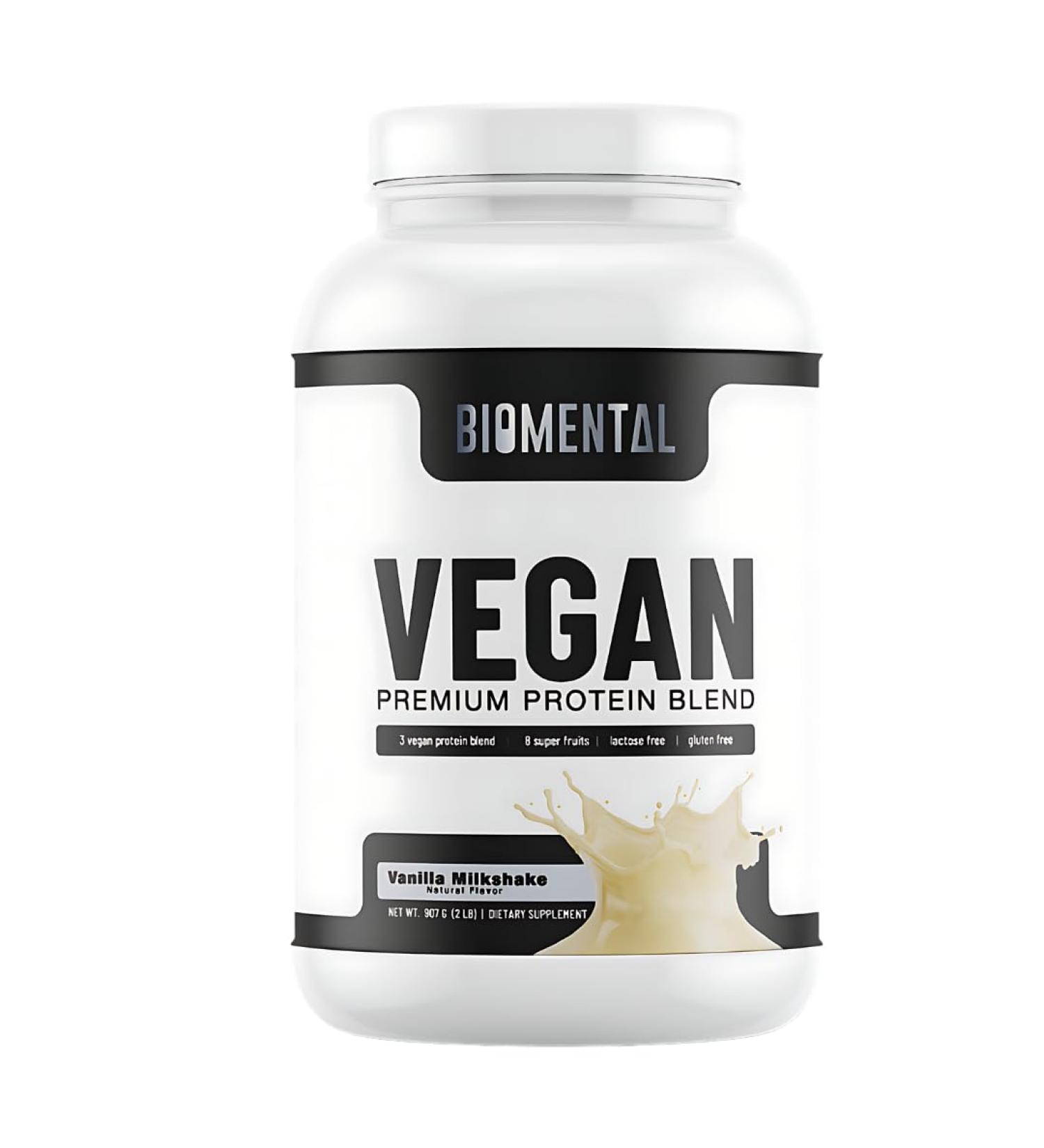 Biomental Vegan Protein Powder - Vanilla - Gluten-Free & Non-GMO - Plant-Based Protein for Weight Loss & Muscle Growth - 2 lbs - Buy Online on GoSupps.com