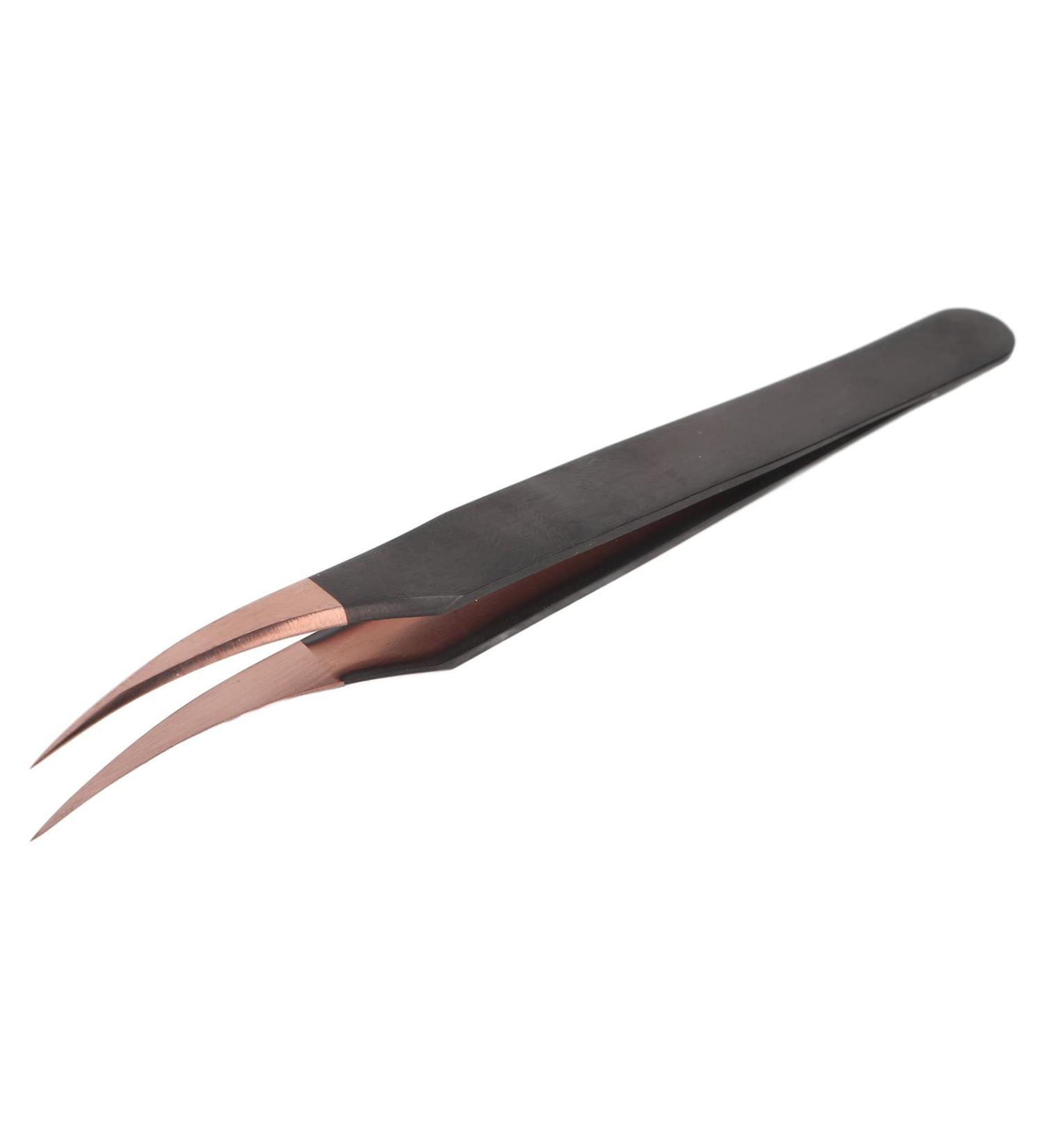 Premium Rose Gold Stainless Steel Eyelash Extension Tweezers - Safe Precise & Curved for Women's Salon Use - Buy Online on GoSupps.com