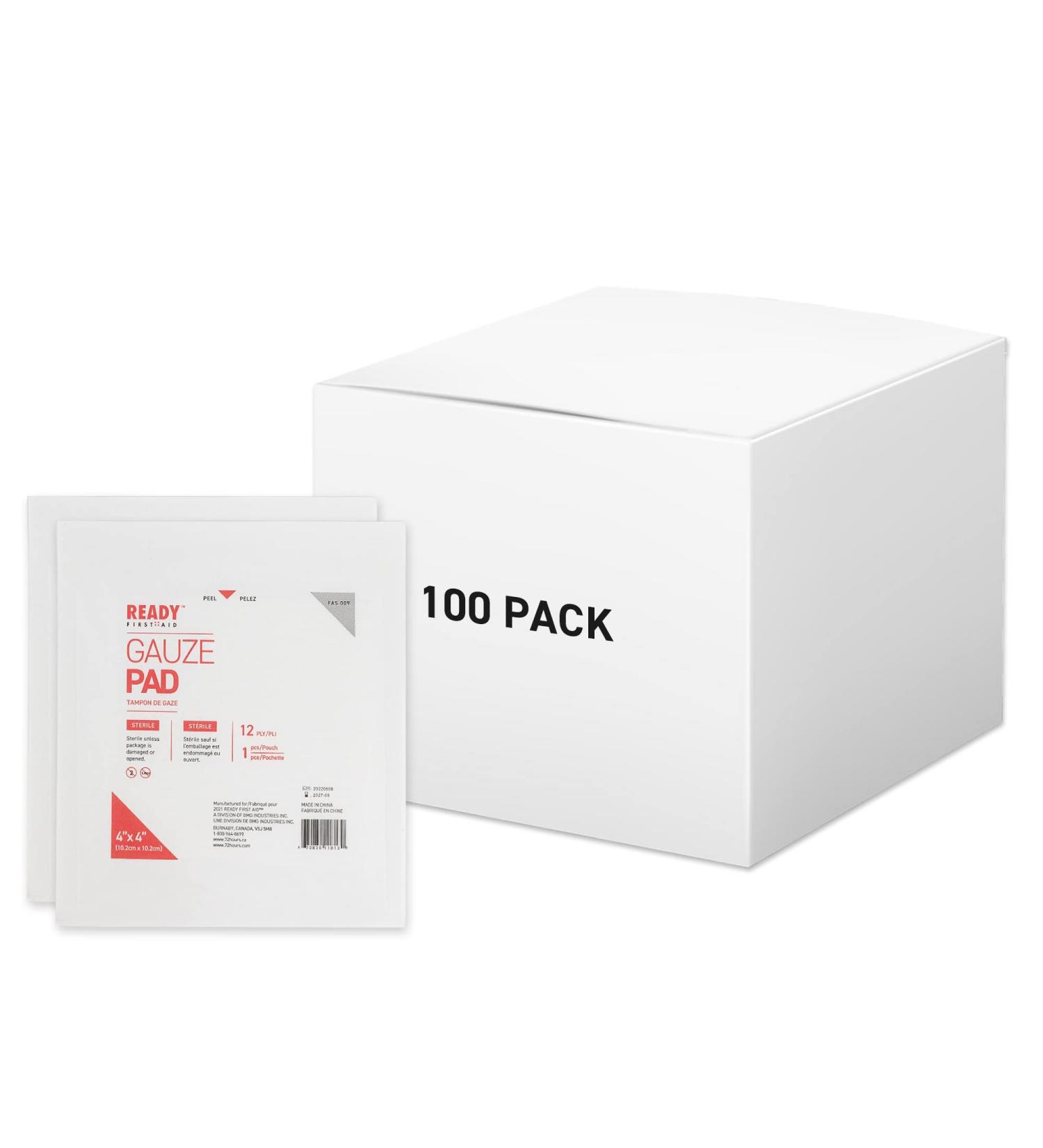 Ready First Aid - Gauze Pads 100 Count 12-ply Sterile Gauze Dressing Pads Gauze Sponges Ideal for Wound Dressing (4" x 4") 4" x 4" Box of 100 - Buy Online on GoSupps.com