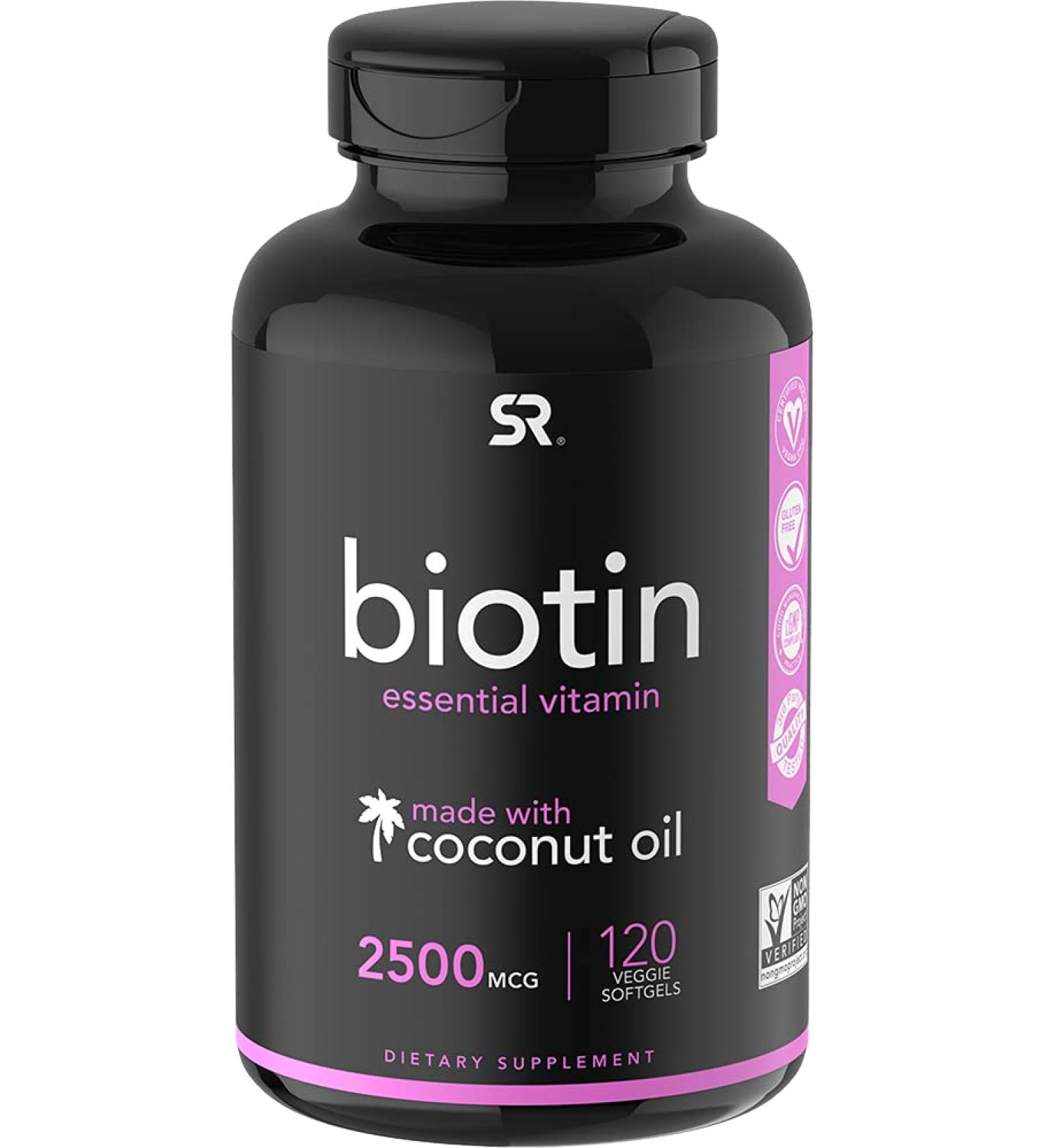 Biotin with Coconut Oil 2500 mcg - 120 Veggie Softgels | Sports Research - Buy Online on GoSupps.com