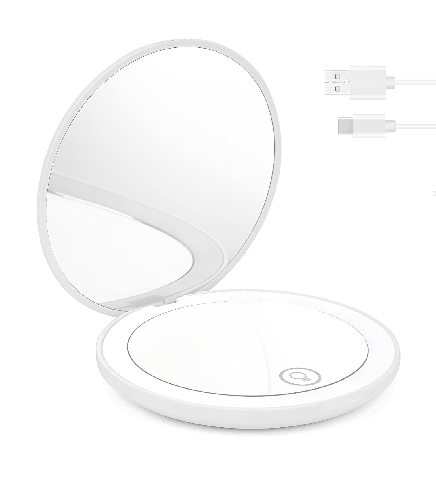JRKJ LED Travel Makeup Mirror 10x Magnifying | Portable Folding Mirror for Purse | Round White - Buy Online on GoSupps.com
