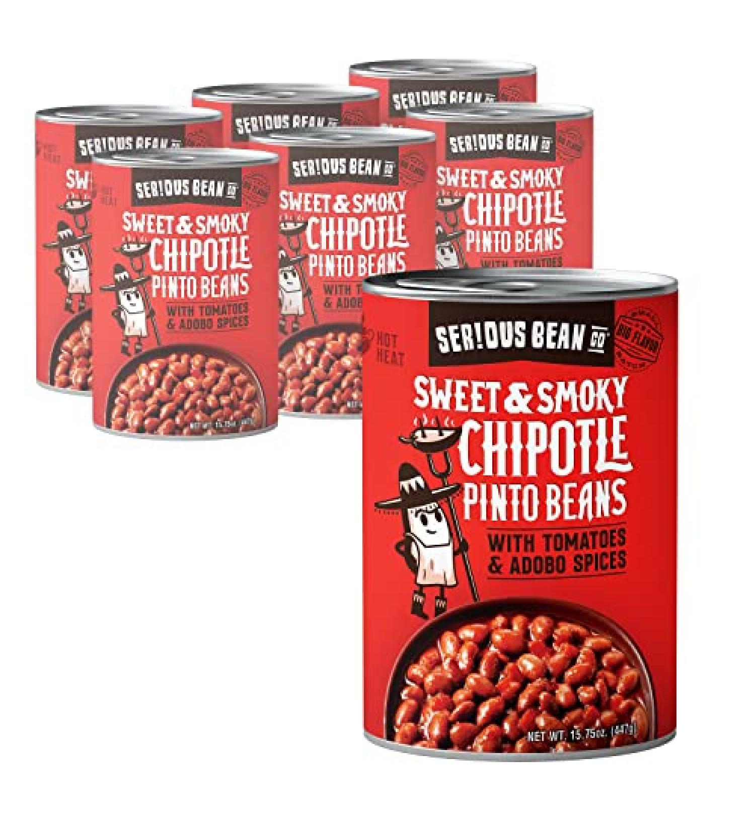 SERIOUS Bean Co Sweet & Smoky Chipotle Pinto Beans - Vegan, Adobo Spices, Ready to Serve - 6 Pack (15.75 oz) - Buy Online on GoSupps.com