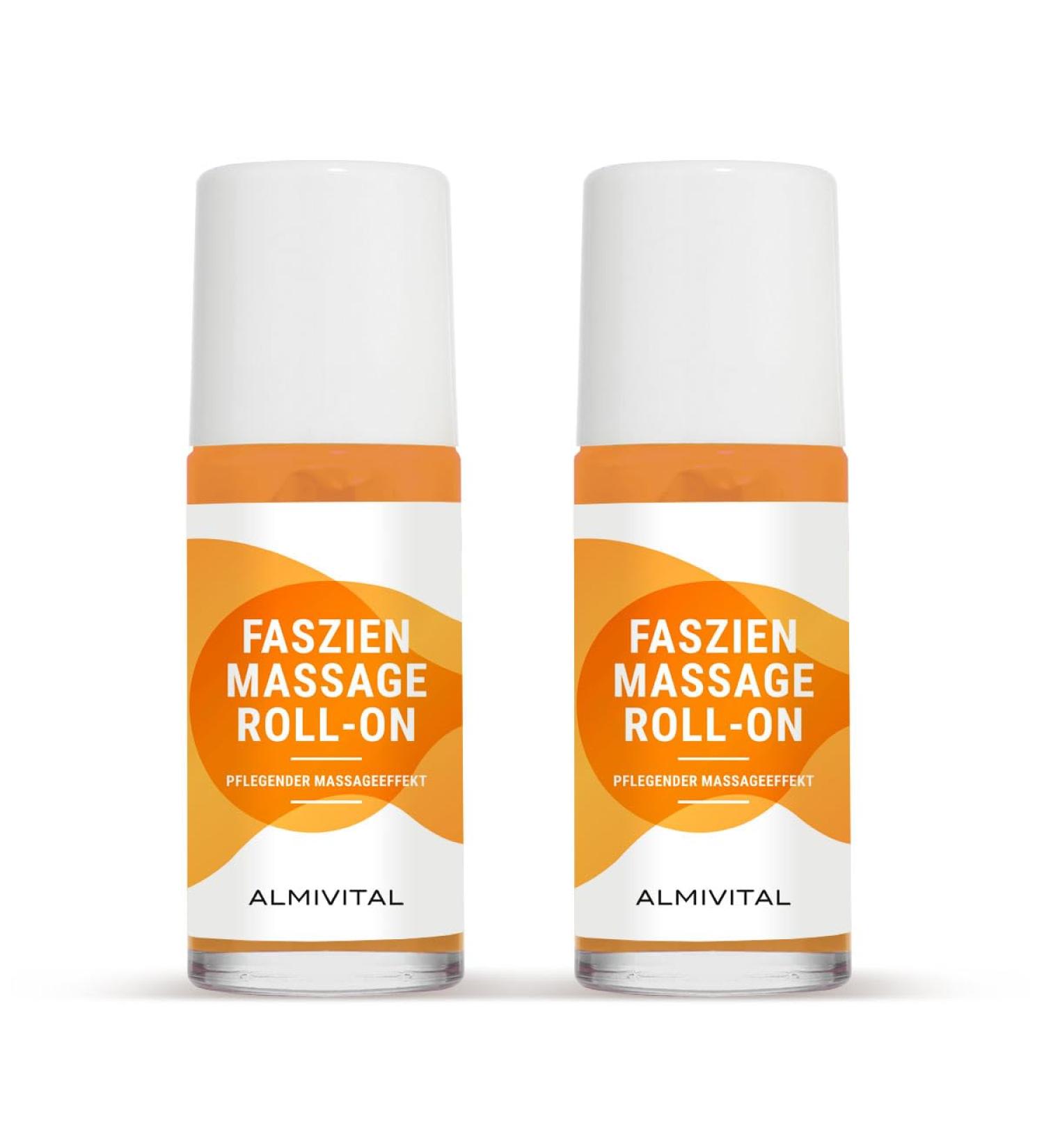 Almivital 2-er set fascia massage roll-on to go |Loosen hardened or shortened fascia |Maintenance massages & loosens the connective tissue | refreshing lemon-orange fragrance | 50ml