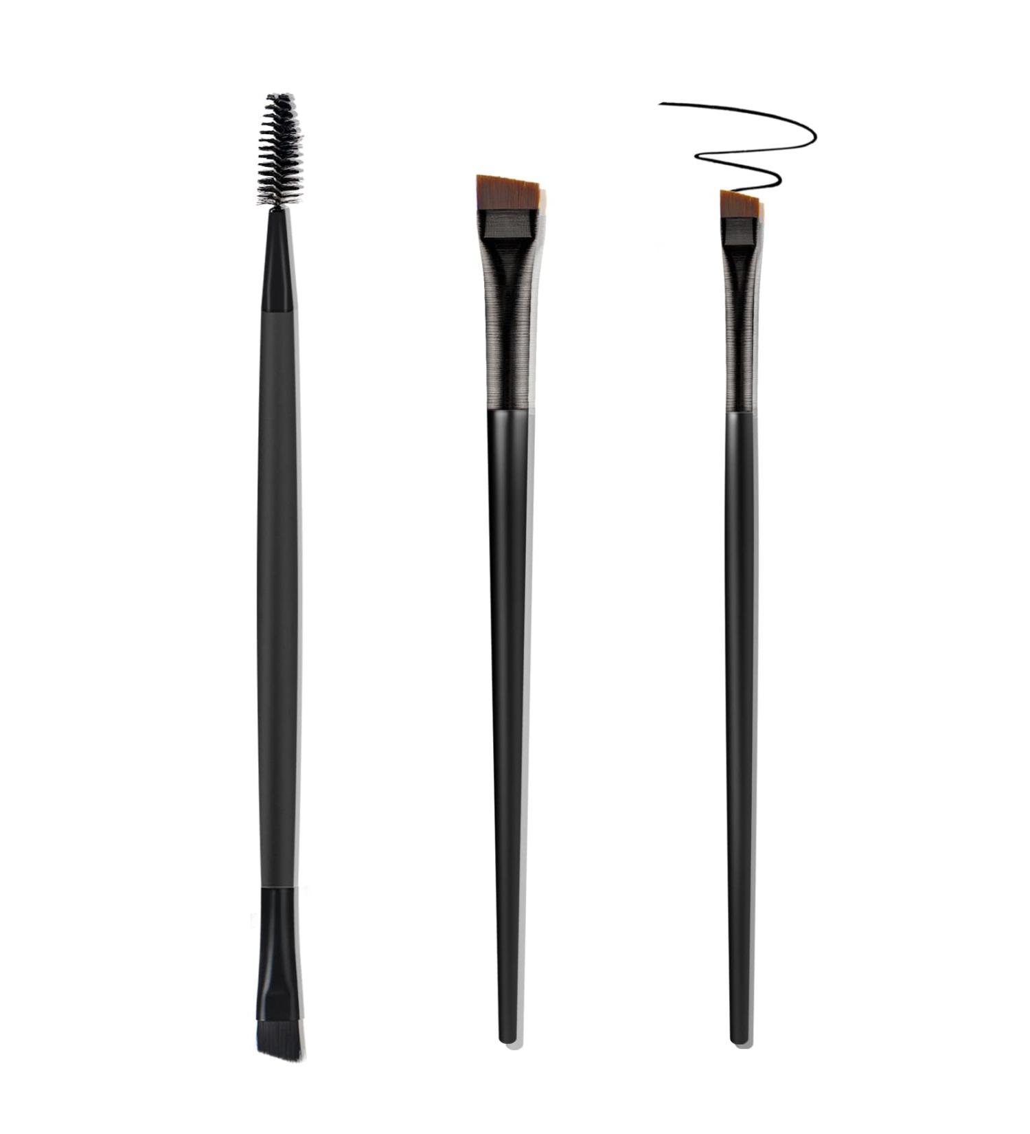 Angled Eyeliner Eyebrow Brush Set - Ultra-Fine Slanted Brushes for Brow Grooming and Mascara Application - 3 Pack Eyeshadow Blending Brushes - Beauty Cosmetic Tool in Black - Buy Online on GoSupps.com