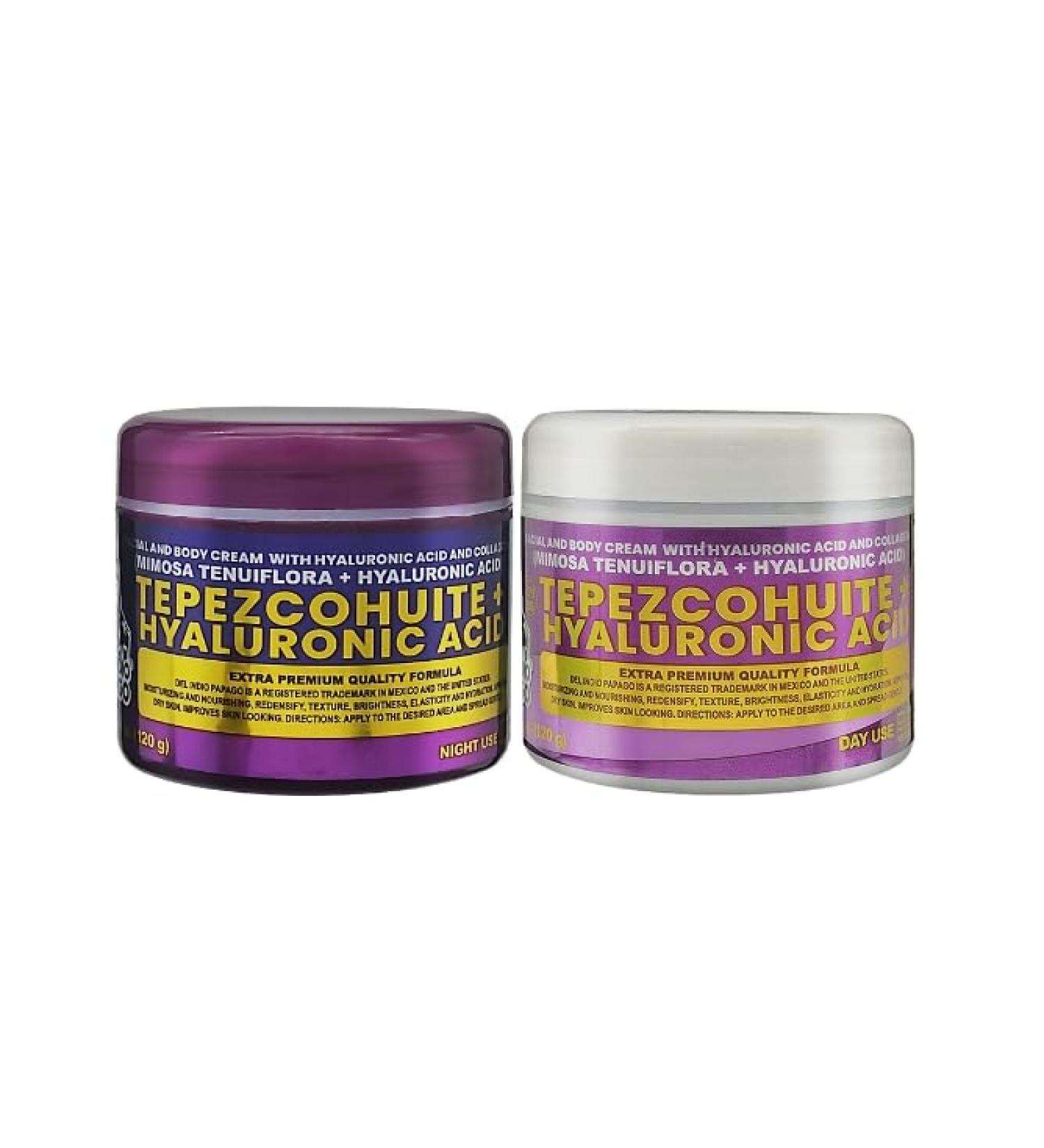 Tepezcohuite & Hyaluronic Acid Jumbo Size Face Cream Combo - Extra Premium Day & Night Moisturizers with Improved Fragrance - Buy Online on GoSupps.com