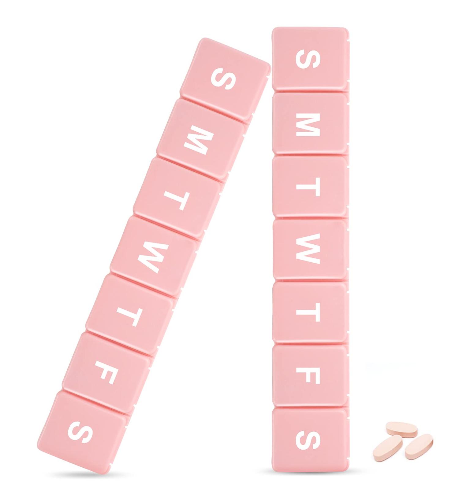 2 Pack XL Winlike Weekly Travel Pill Organizer - 7 Day Case for Vitamins, Pills & Supplements - Pink - Buy Online on GoSupps.com