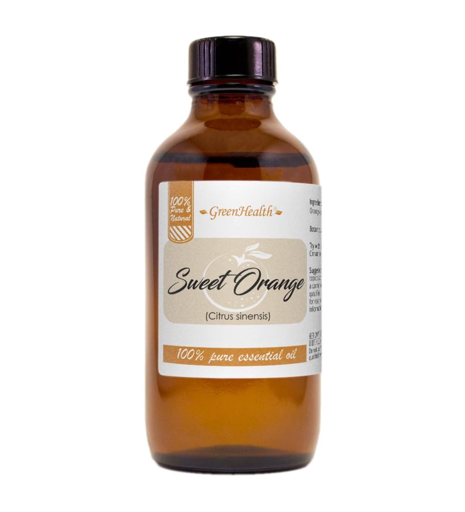 GreenHealth Sweet Orange Essential Oil - 100% Pure & Undiluted - 4 fl oz Amber Glass Bottle - Refreshing Citrus Aroma for Aromatherapy, Diffusers & DIY Uses - Buy Online on GoSupps.com