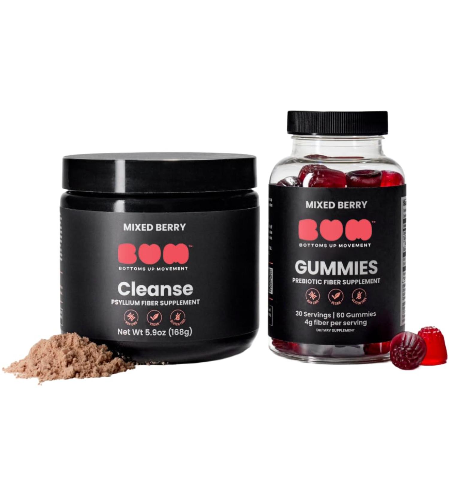 Bum Prebiotic Fiber Gummies and Cleanse Psyllium Powder Bundle Supports Gut Health Regularity Bloating Relief and Bottom Prep Confidence - Buy Online on GoSupps.com