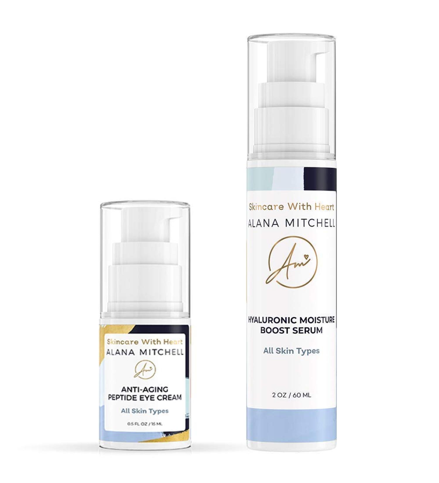 Alana Mitchell Anti-Aging Peptide Eye Cream & Hyaluronic Moisture Boost Serum - Buy Online on GoSupps.com
