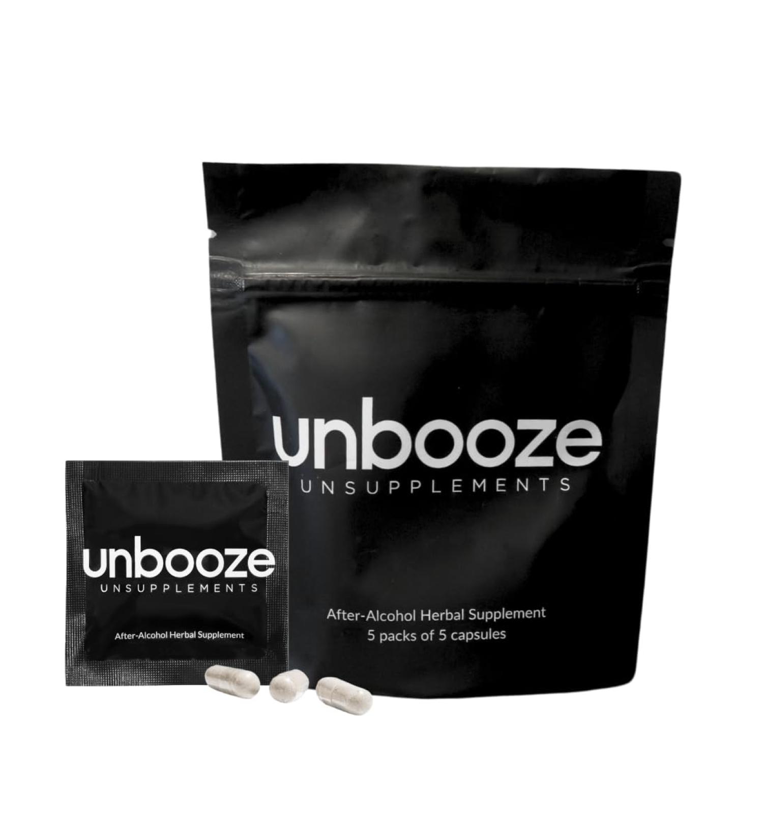 Unbooze - Post-Party Capsules - Feel Better After Drinking - Supplement: Vitamins Herbs Minerals & Adaptogens - Better-for-You Way to Booze - Made for Smooth Mornings - After Last Drink (5 Pack) - Buy Online on GoSupps.com