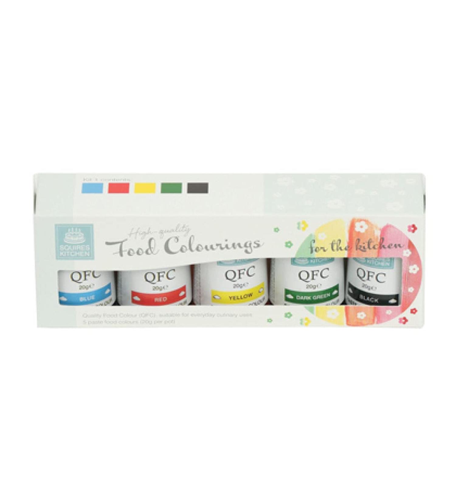 Squires High Quality Food Colouring (Kit 1 - Blue Red Yellow Dark Green and Black)