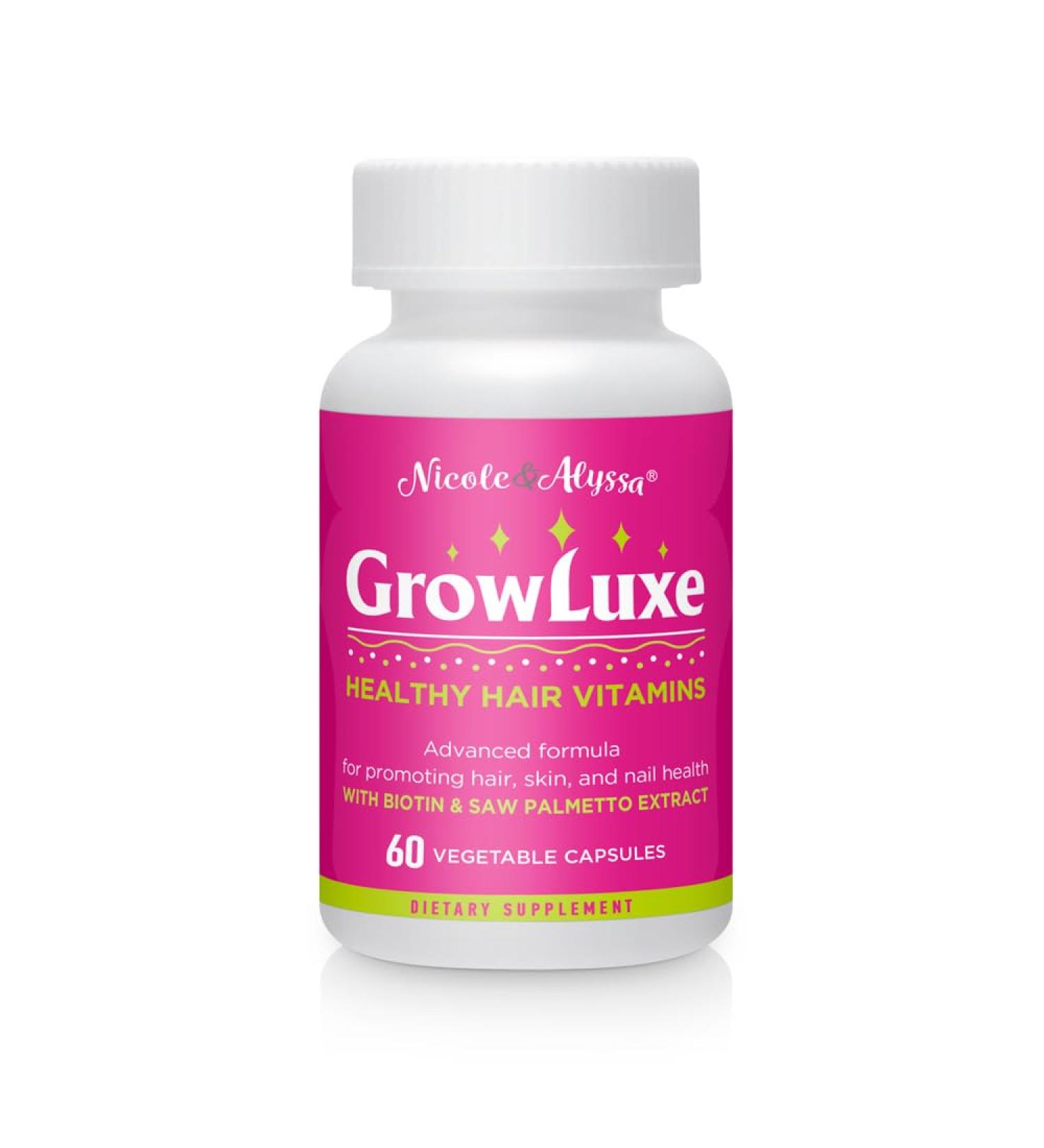 Nicole & Alyssa Growluxe Hair Skin and Nail Vitamin Supplement for Men & Women - 60 Vegetarian Capsules - Gluten Free - Non-GMO - Made in The USA - Supports Strong Nails Hair & Skin (Pack of 1) 60 Count (Pack of 1) - Buy Online on GoSupps.com