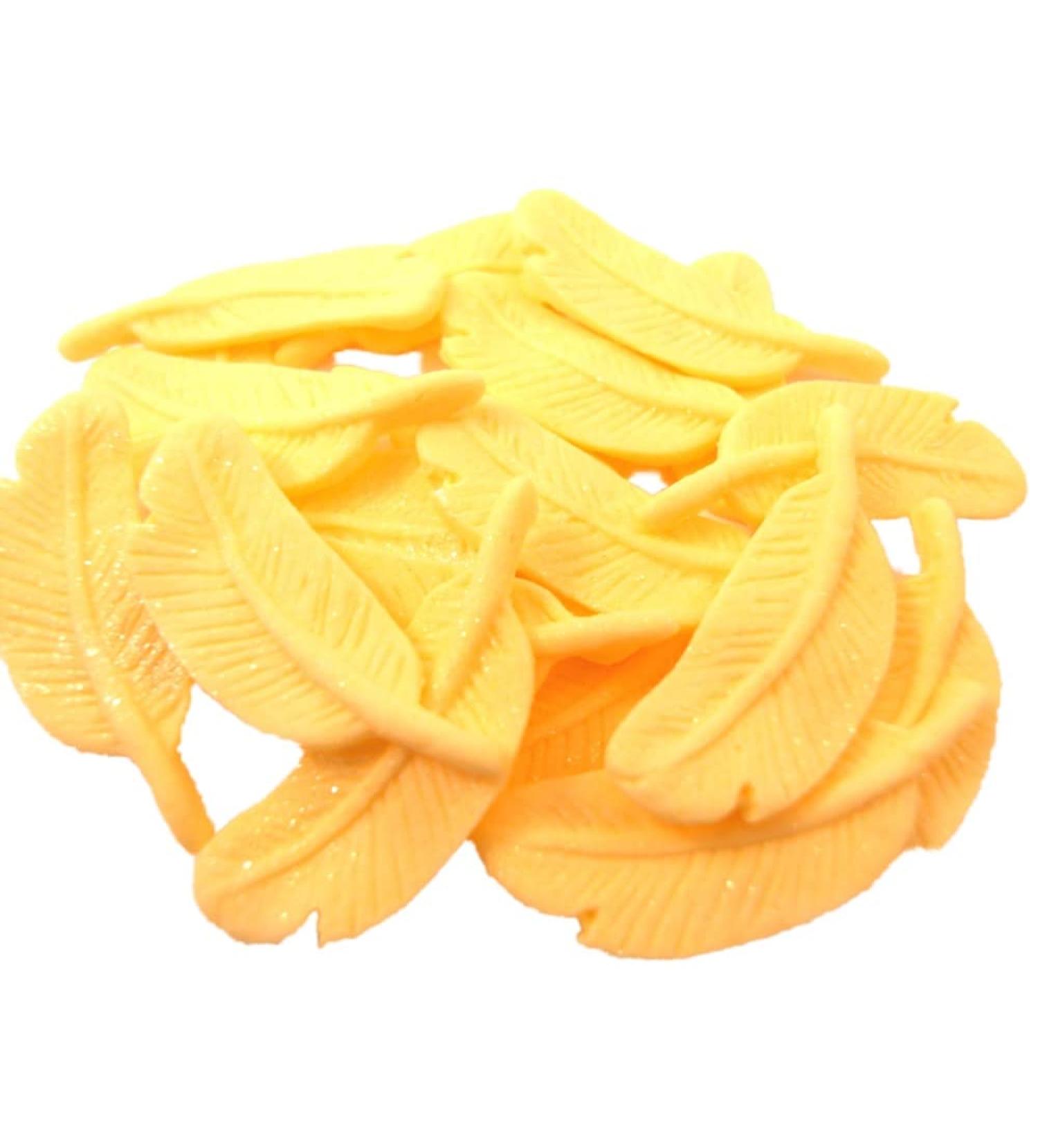 24 Glittered Feathers Cupcake Toppers (Lemon)