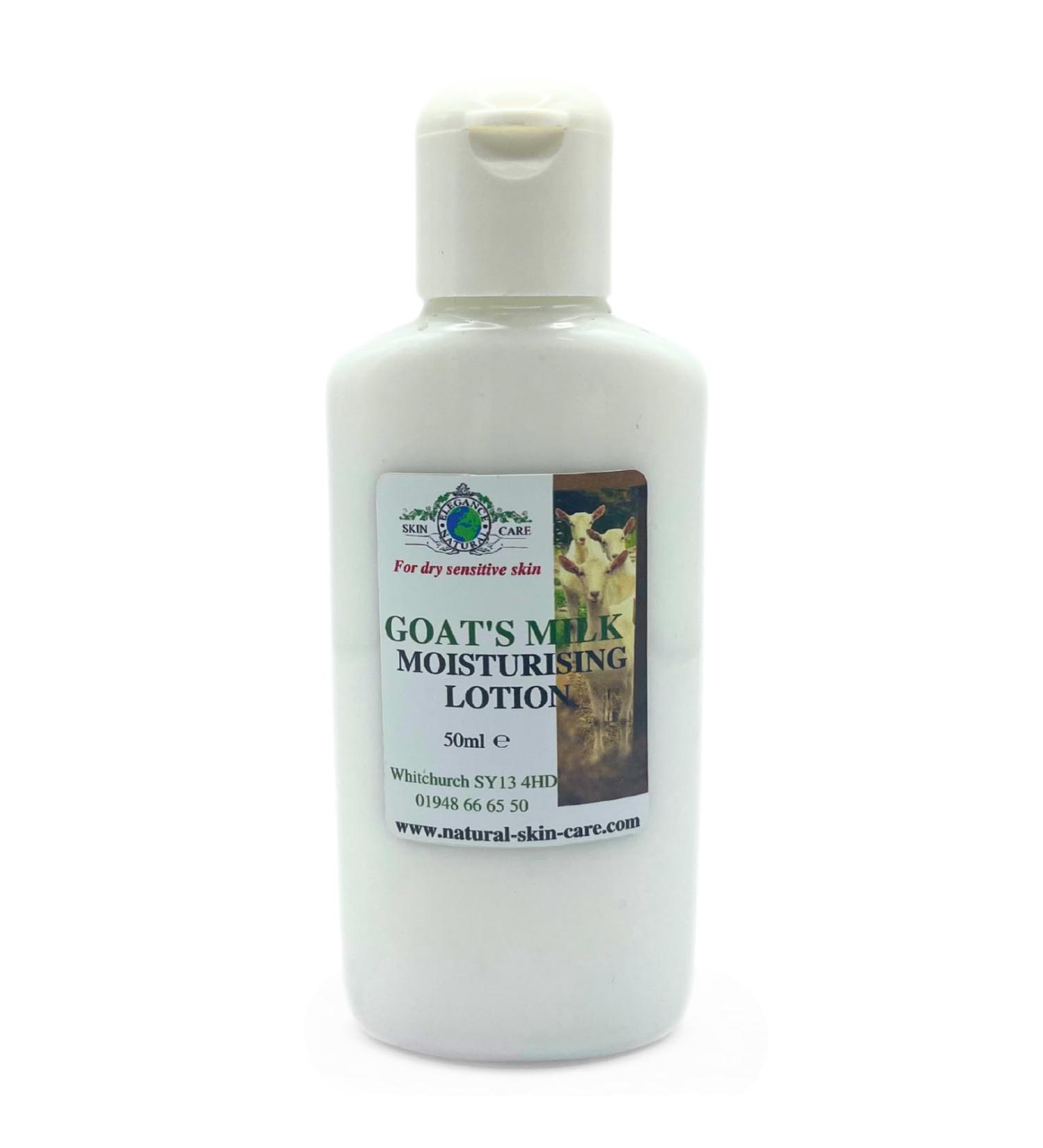 Goats Milk Moisturising Lotion 50ml Travel Bag Size by Elegance Natural Skin Care. Formulated for dry sensitive skin eczema psoriasis rosacea dermatitis mosituriser mositurizer - Buy Online on GoSupps.com